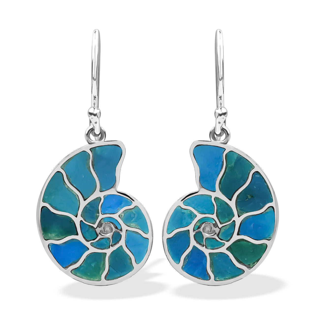Starborn Nautilus Ammonite with Peruvian Blue Opal Inlay Earring in Sterling Silver