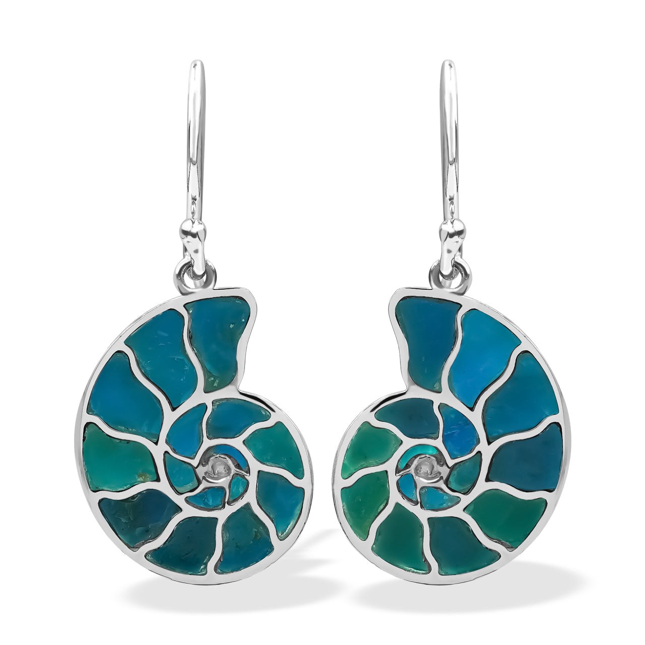 Starborn Nautilus Ammonite with Peruvian Blue Opal Inlay Earring in Sterling Silver