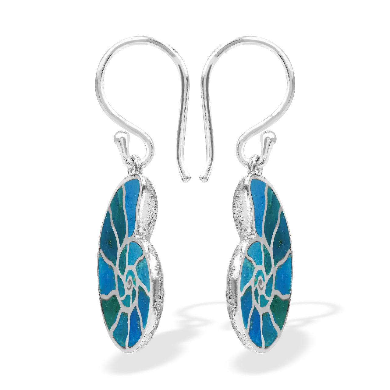 Starborn Nautilus Ammonite with Peruvian Blue Opal Inlay Earring in Sterling Silver