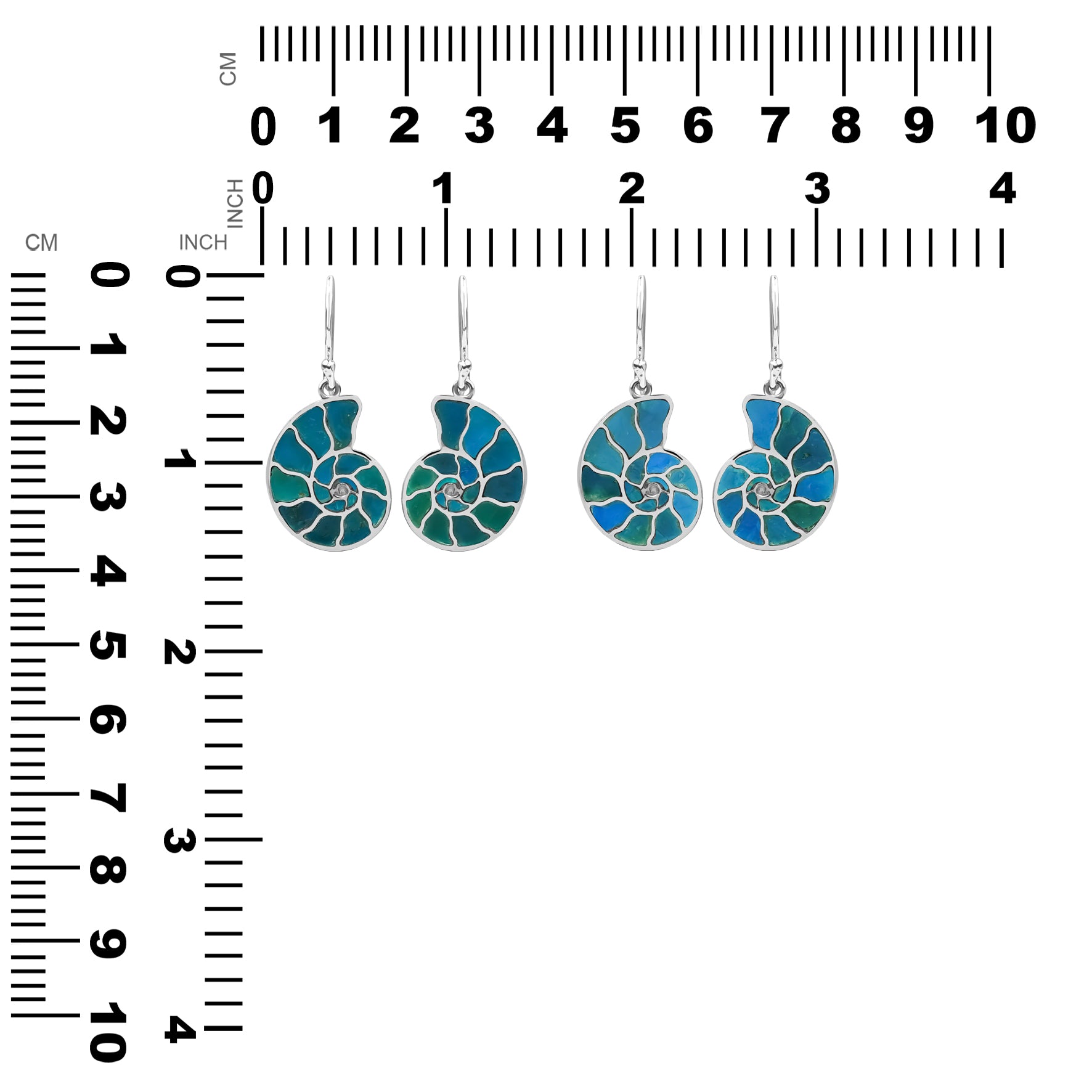 Starborn Nautilus Ammonite with Peruvian Blue Opal Inlay Earring in Sterling Silver