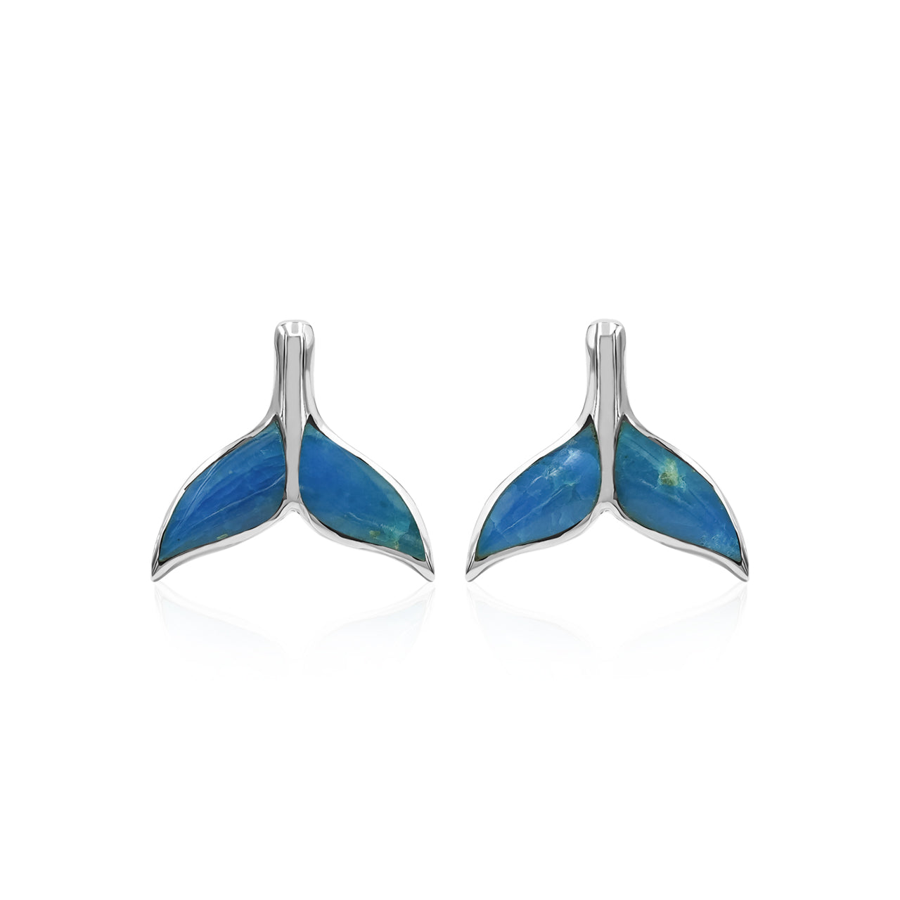 Starborn Whale Tail Gemstone Inlay Post Earrings in Sterling Silver - Extra Small