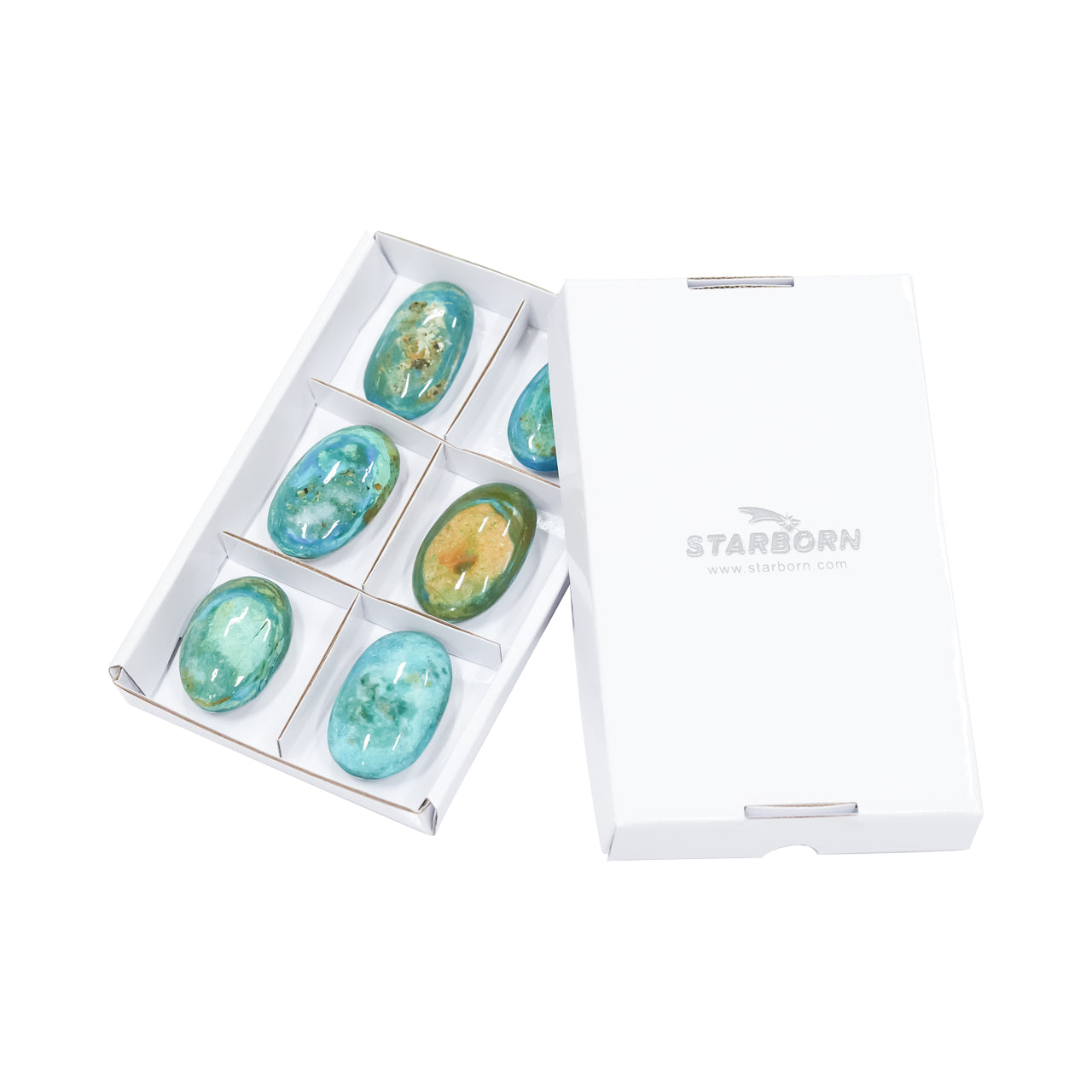 Peruvian Blue Opal Polished Palm Stones 300 grams - 6 pcs