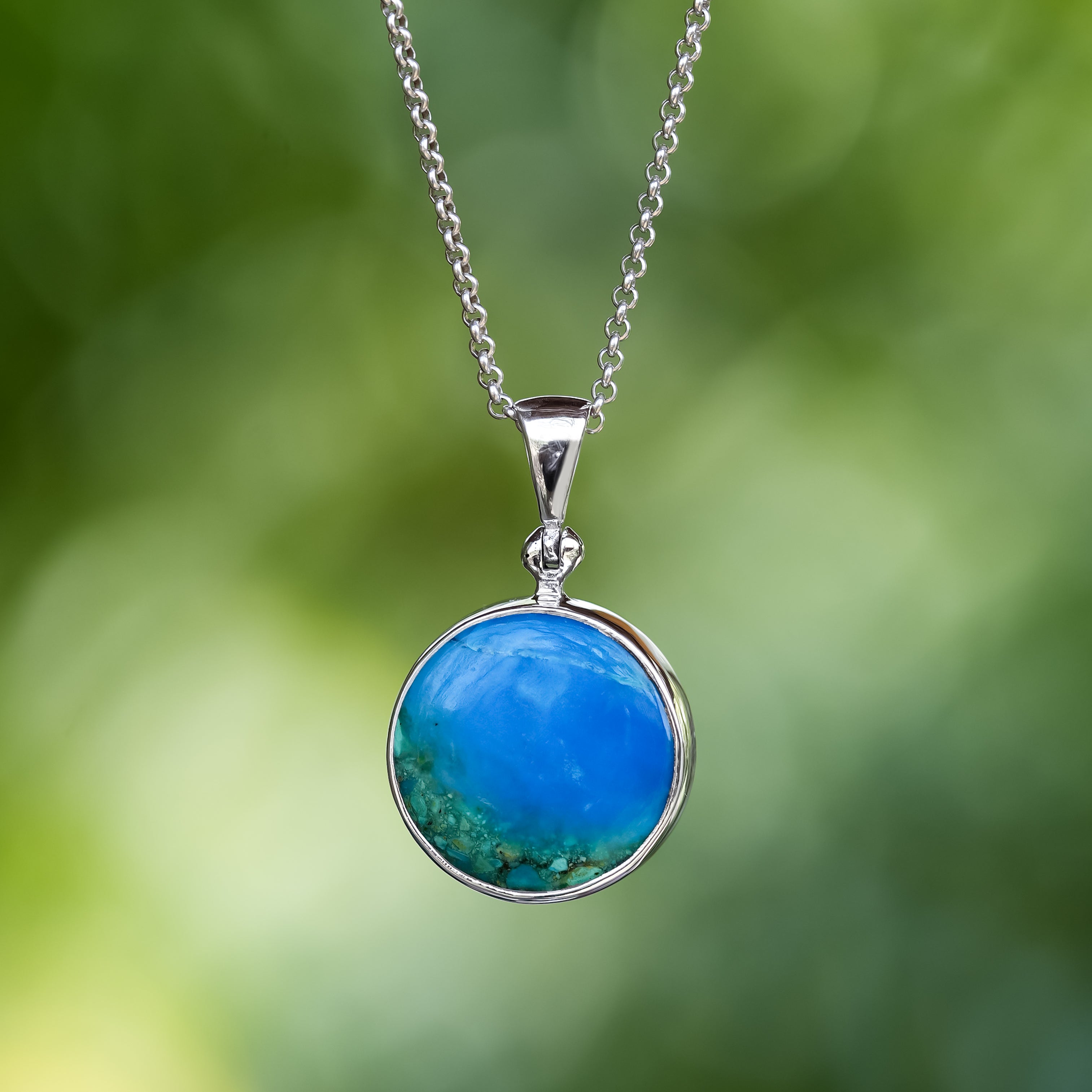 Starborn Peruvian Blue Opal Medallion Pendant in Sterling Silver