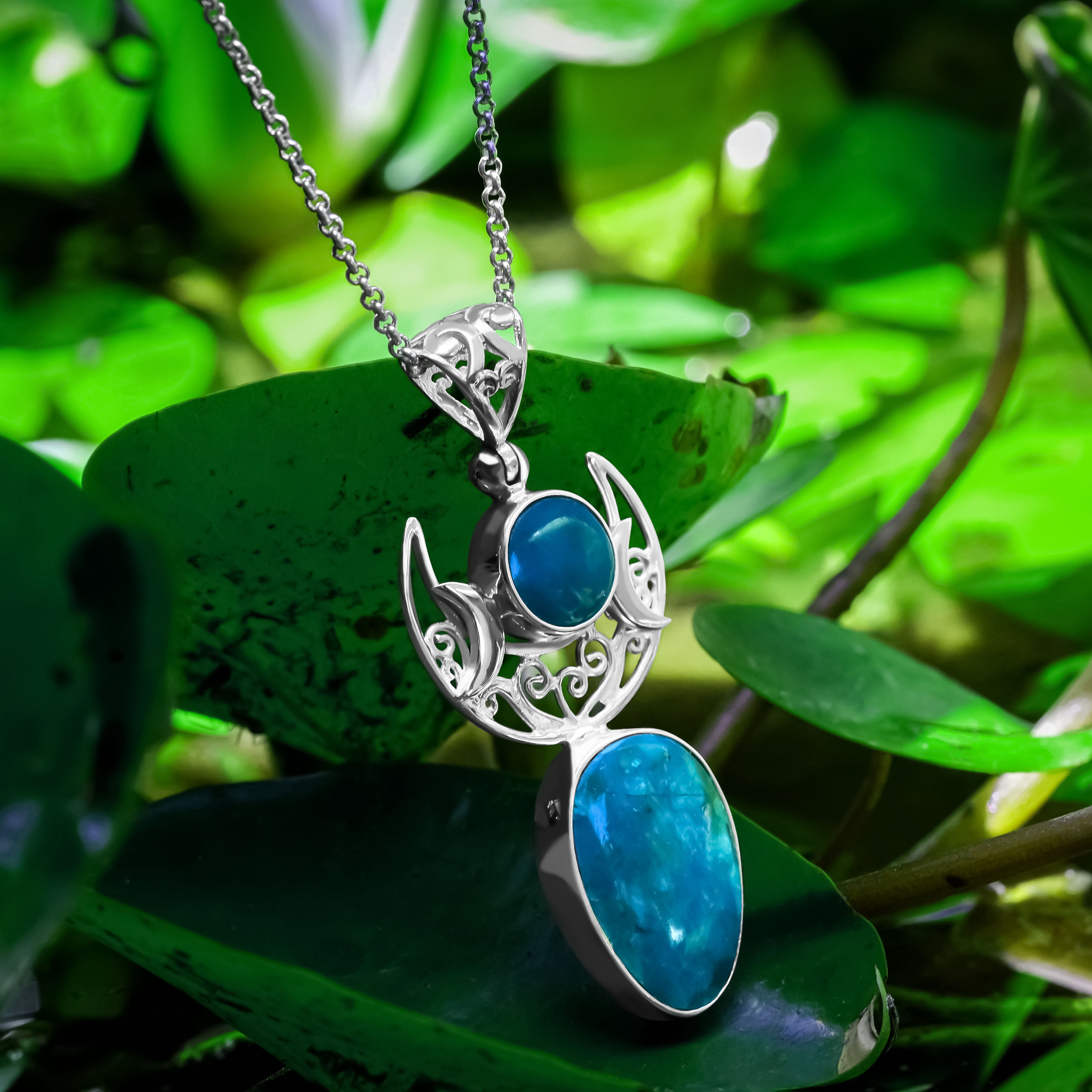 Starborn Peruvian Blue Opal Moon Goddess Pendant in Sterling Silver