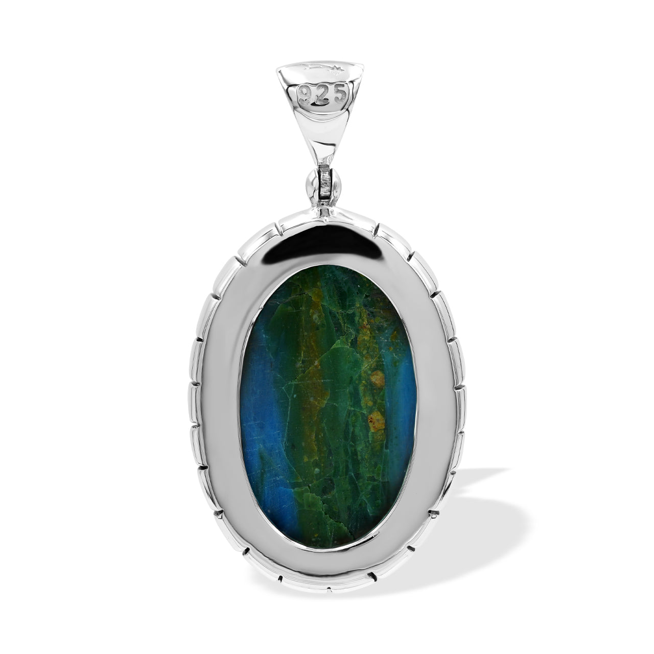 Starborn Peruvian Blue Opal Pendant Featuring Striped Accent Bezel in Sterling Silver