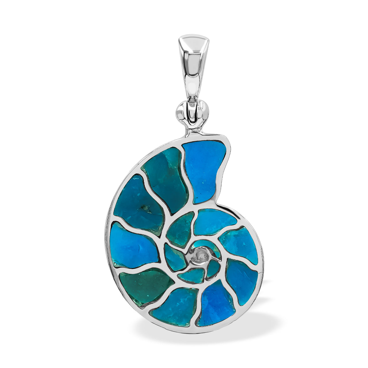 Starborn Gemstones Inlay Nautilus Ammonit Anhänger in Sterling Silber