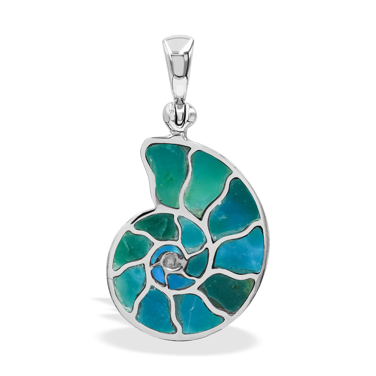Starborn Gemstones Inlay Nautilus Ammonit Anhänger in Sterling Silber