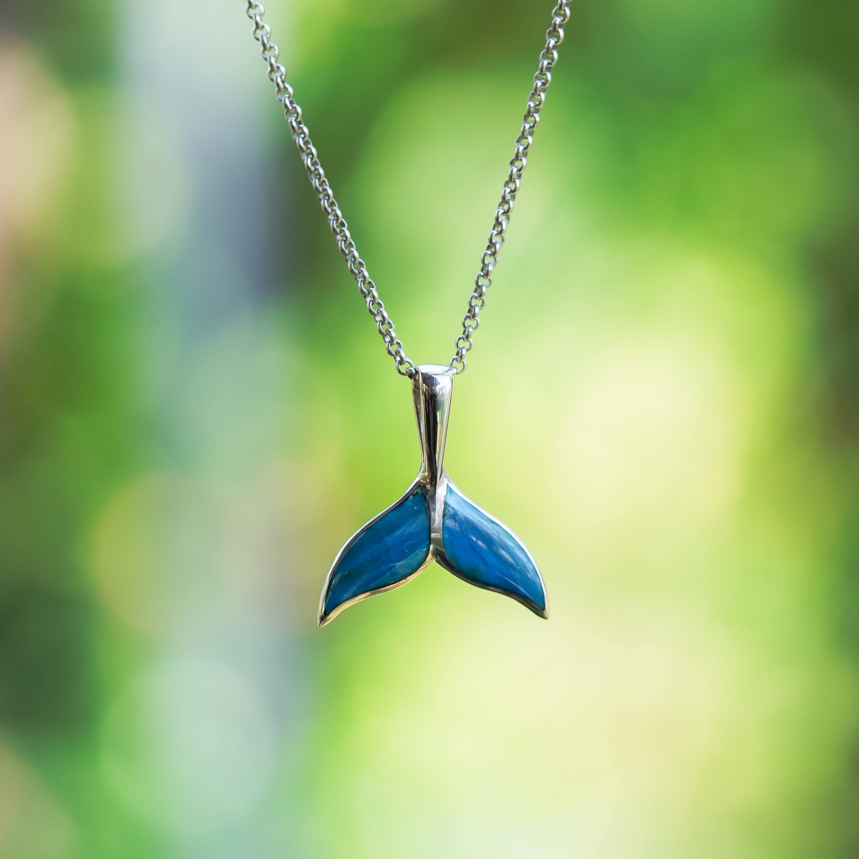 Starborn Peruvian Blue Opal Whale Tail Pendant in Sterling Silver