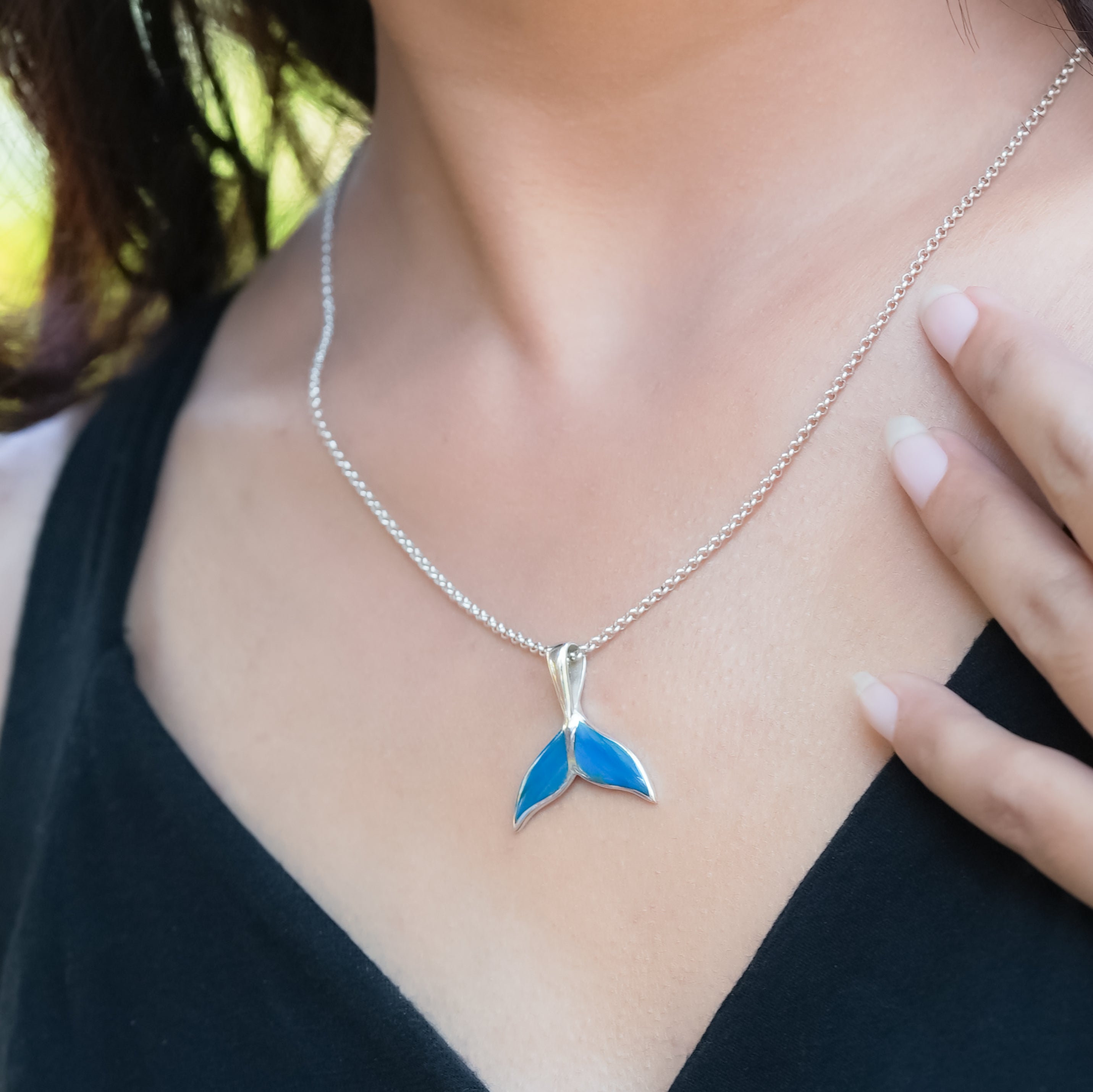 Starborn Peruvian Blue Opal Whale Tail Pendant in Sterling Silver