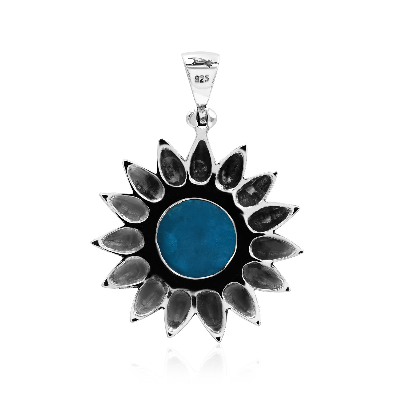 Starborn Peruvian Blue Opal Sunflower Pendant in Fine Sterling Silver