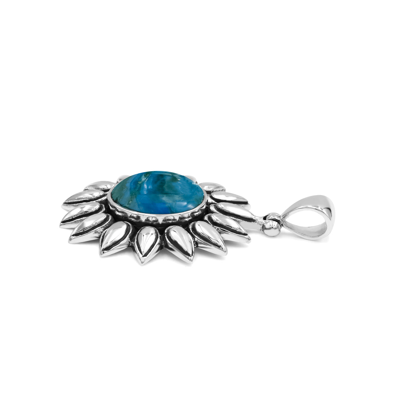 Starborn Peruvian Blue Opal Sunflower Pendant in Fine Sterling Silver