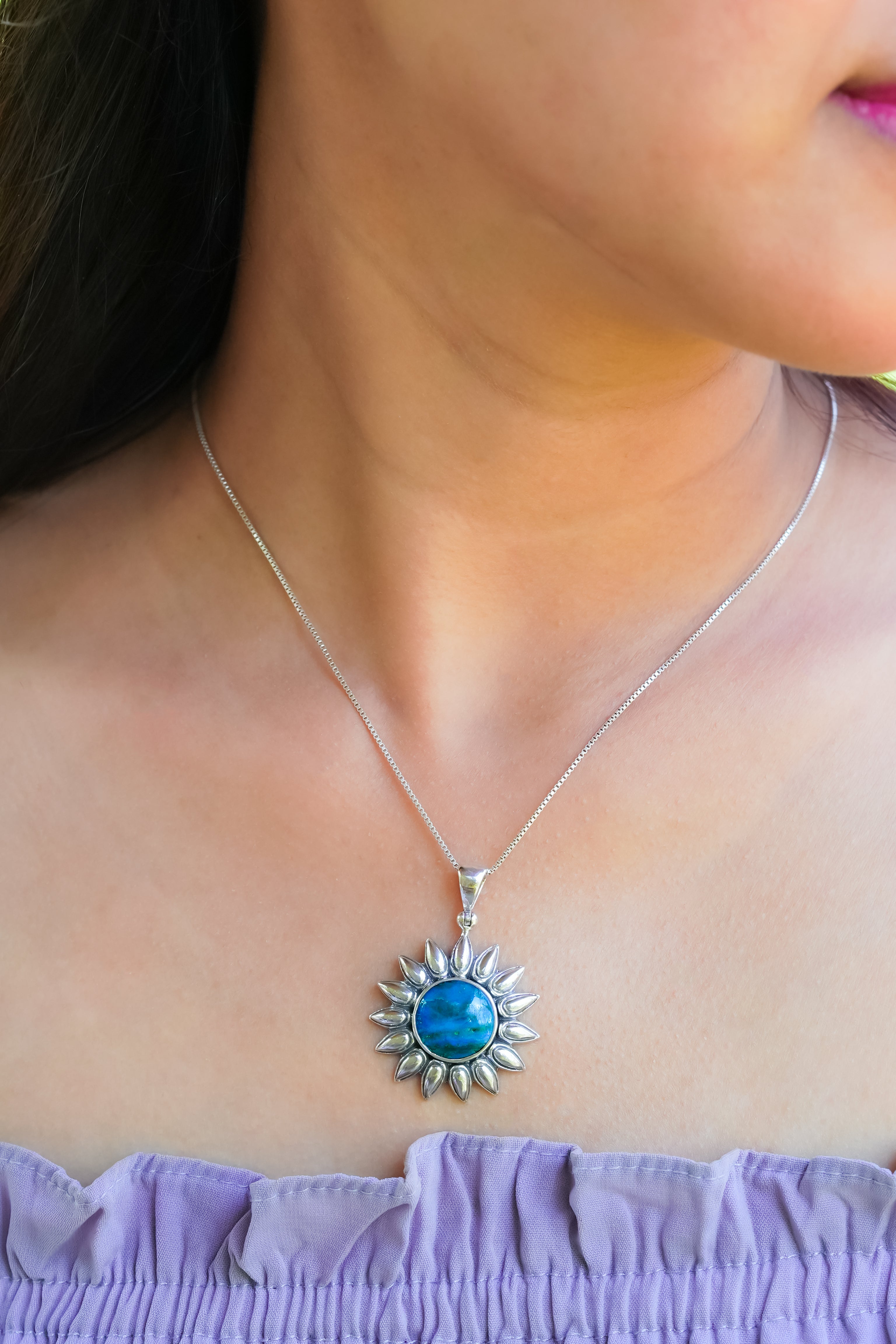 Starborn Sunflower Pendant in Sterling Silver