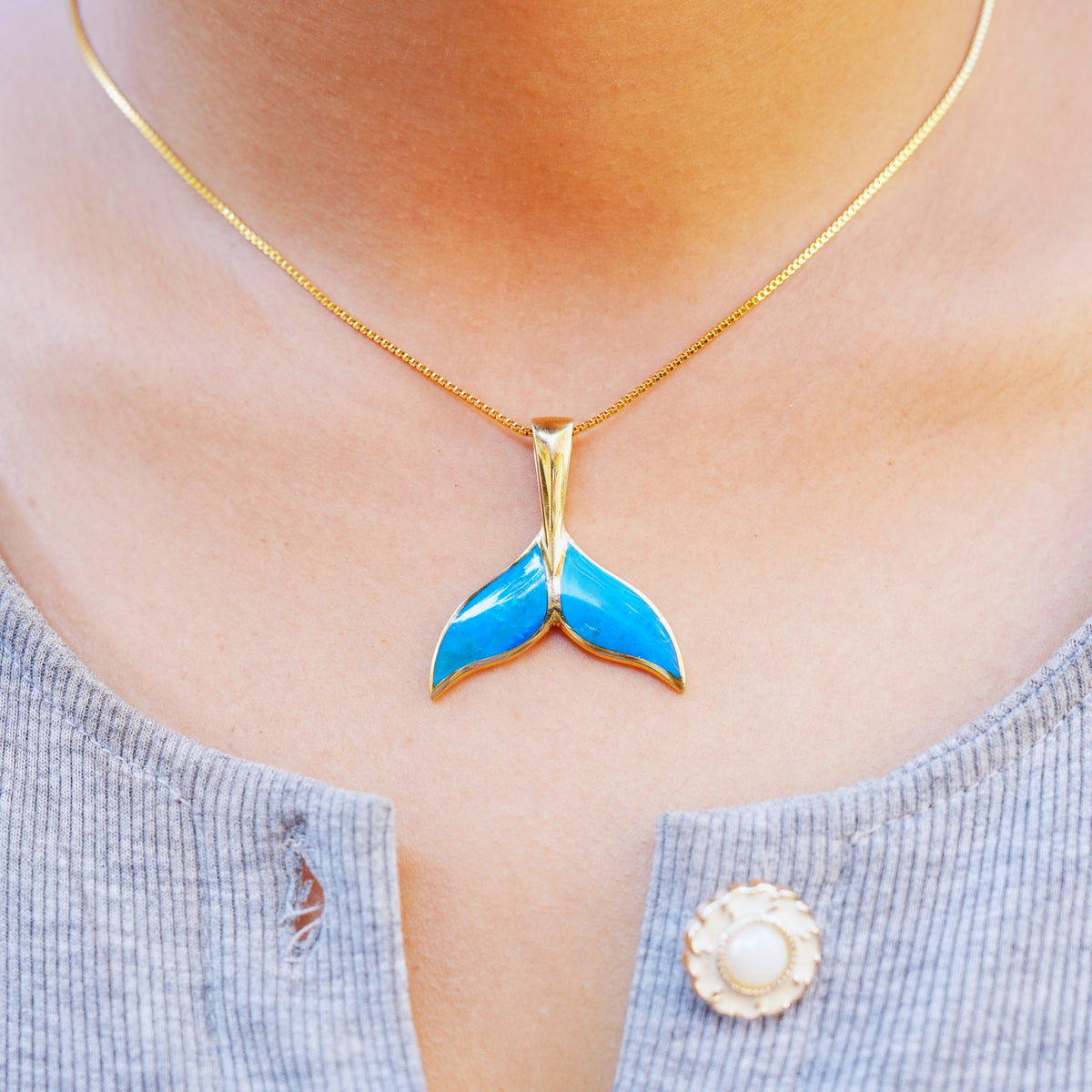 Starborn Peruvian Blue Opal Whale Tail Pendant in Sterling Silver