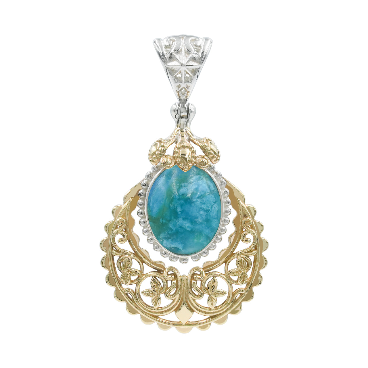 Starborn Peruanischer Blauer Opal Blumen-Filigran-Rollwerk-Anhänger in Sterlingsilber & Nordic Gold