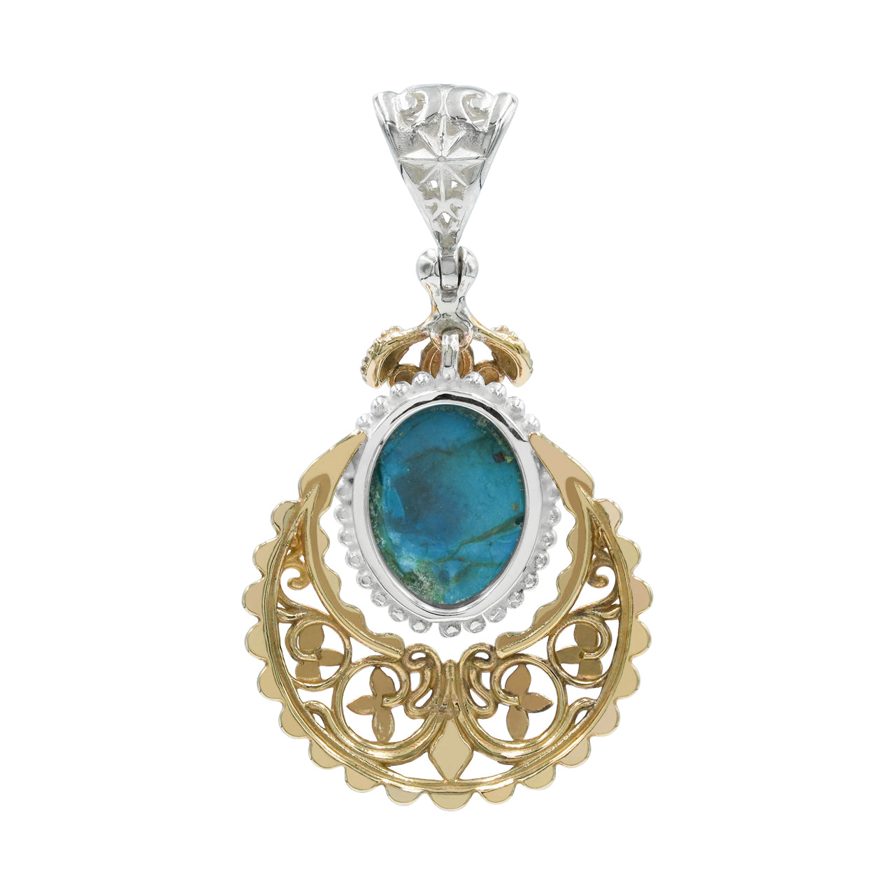 Starborn Peruanischer Blauer Opal Blumen-Filigran-Rollwerk-Anhänger in Sterlingsilber & Nordic Gold
