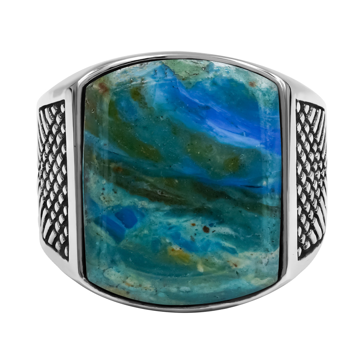 Starborn Peruvian Blue Opal Cushion Shaped Ring in Sterling Silver