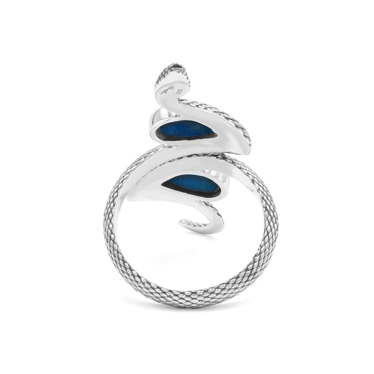 Starborn Colied Snake Ring with Dual Peruvian Blue Opal in Sterling Silver