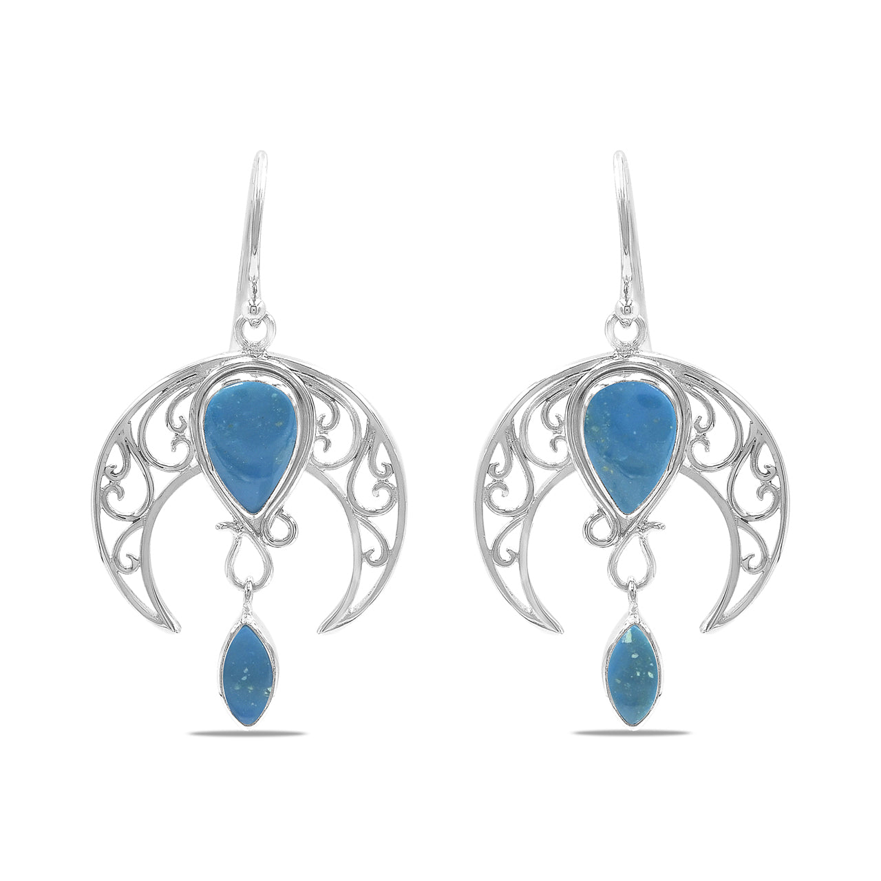 Starborn Peruvian Blue Opal Celestial Pendant and Earring Set in Sterling Silver