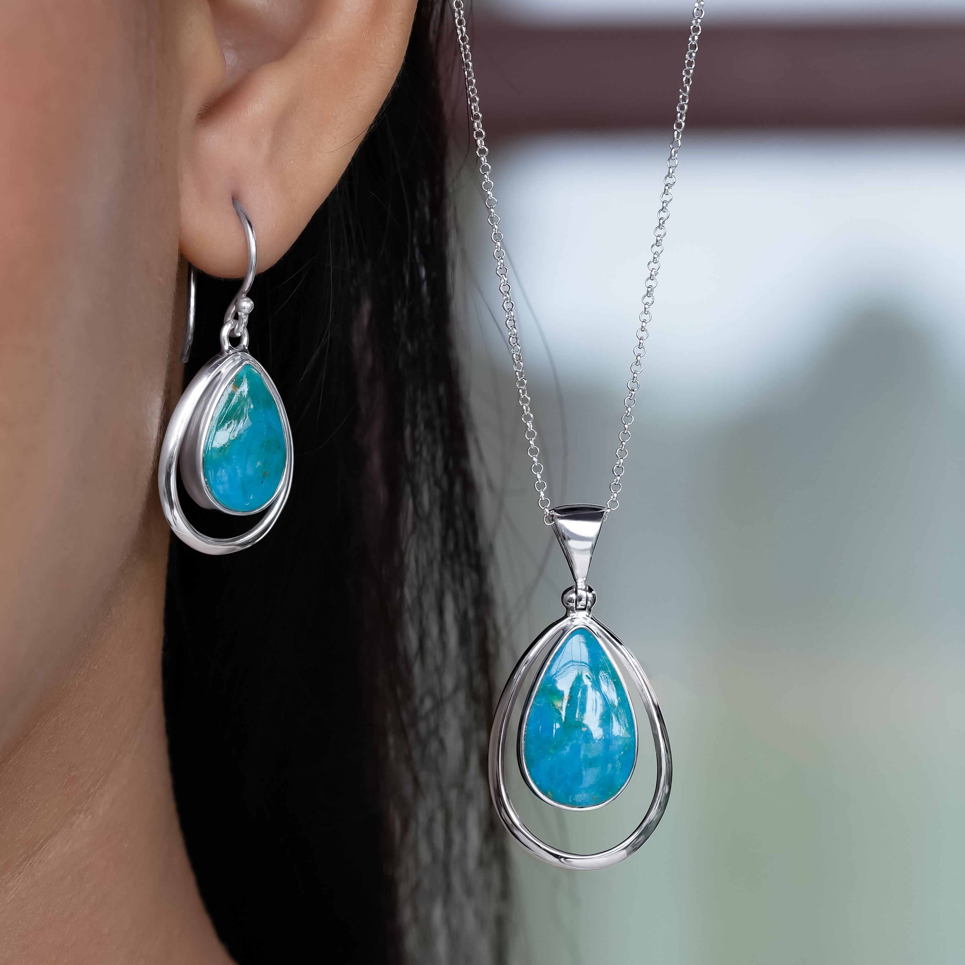 Starborn Peruvian Blue Opal Pendant and Earring Set in Sterling Silver