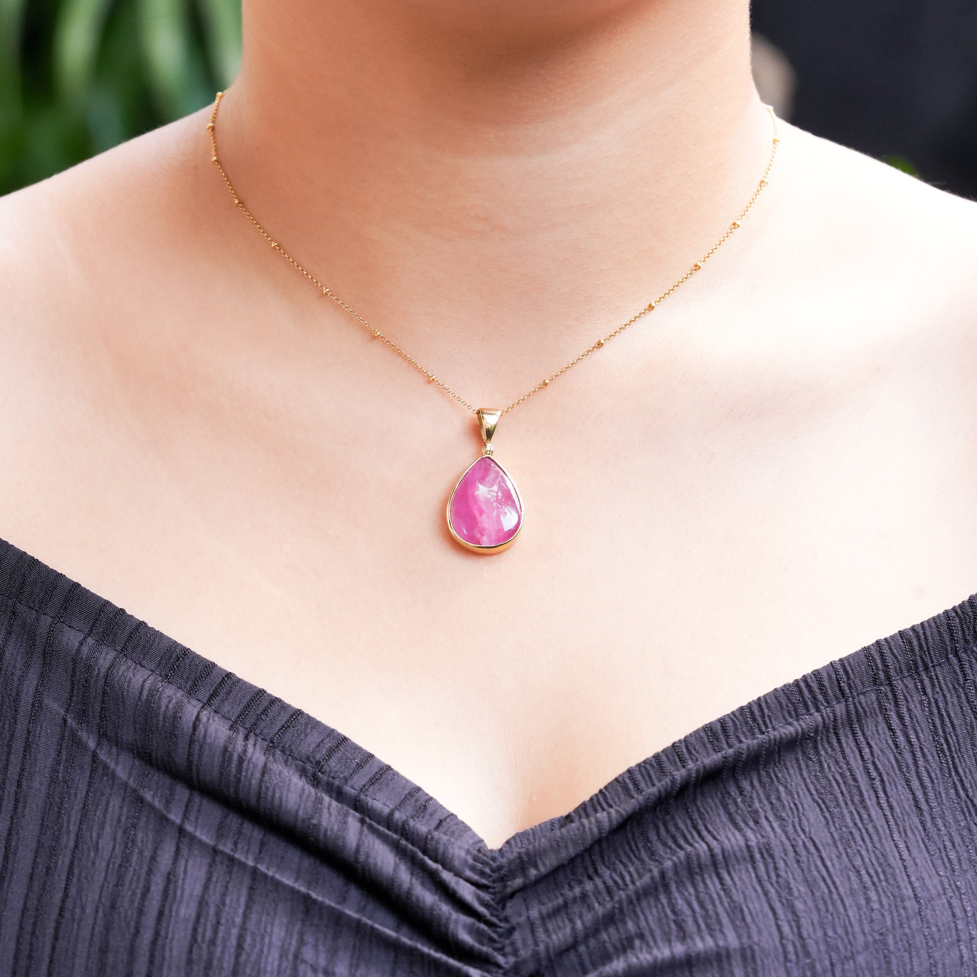 Starborn Pink Cobalto Calcite Pear Cabochon Pendant