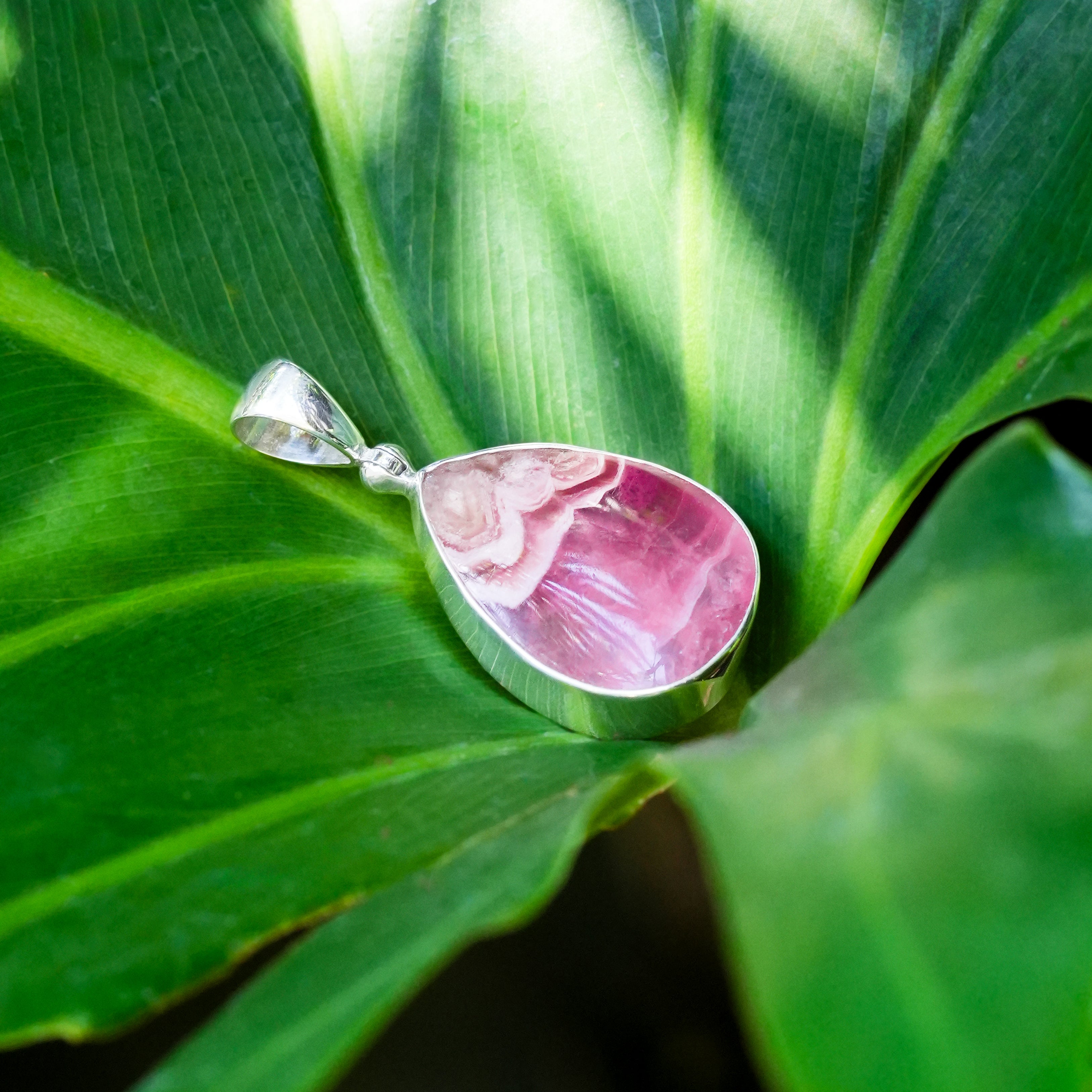 Starborn Pink Cobalto Calcite Pear Cabochon Pendant