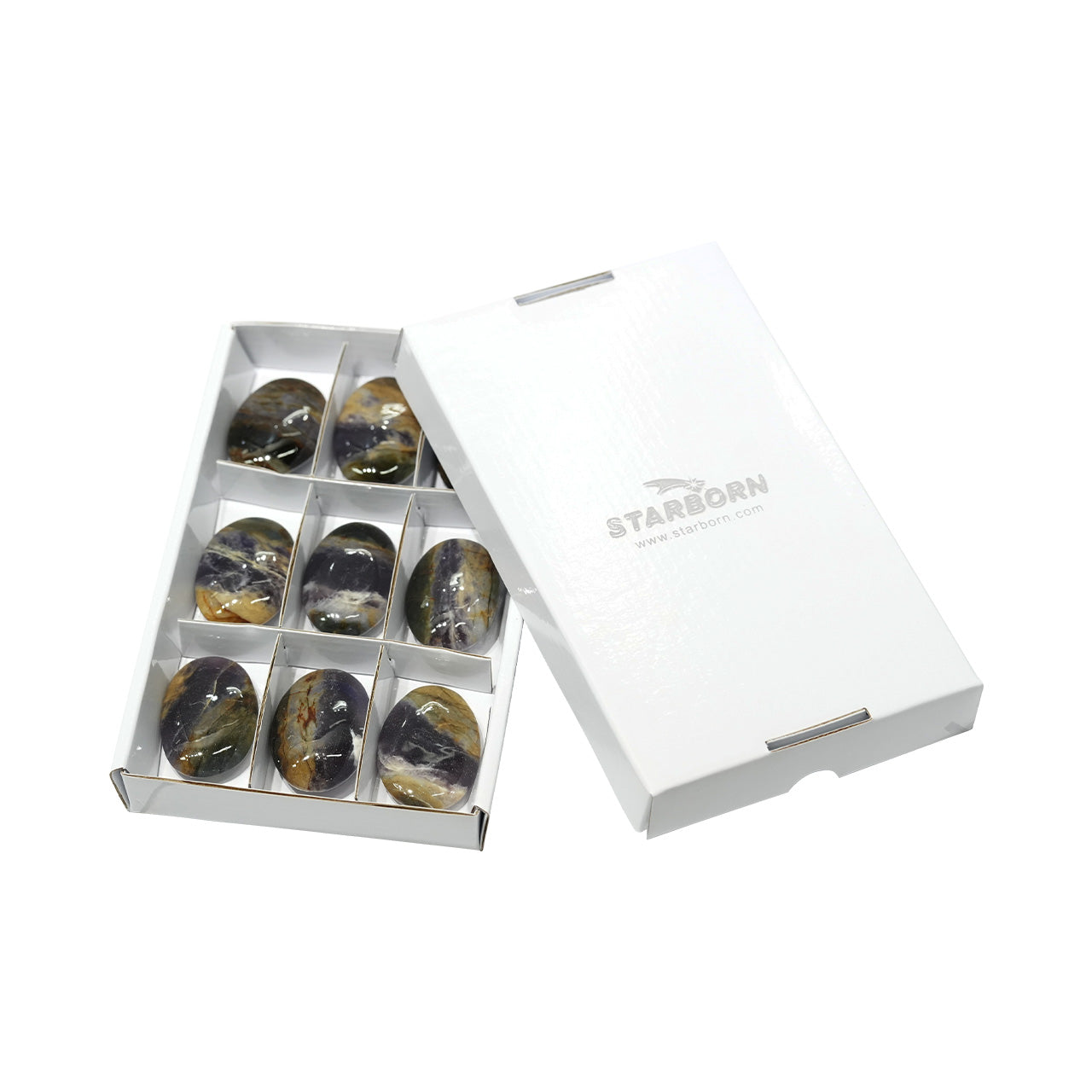 Starborn Lila Chalcedon Handstein Flach 300g - 9 Stk.