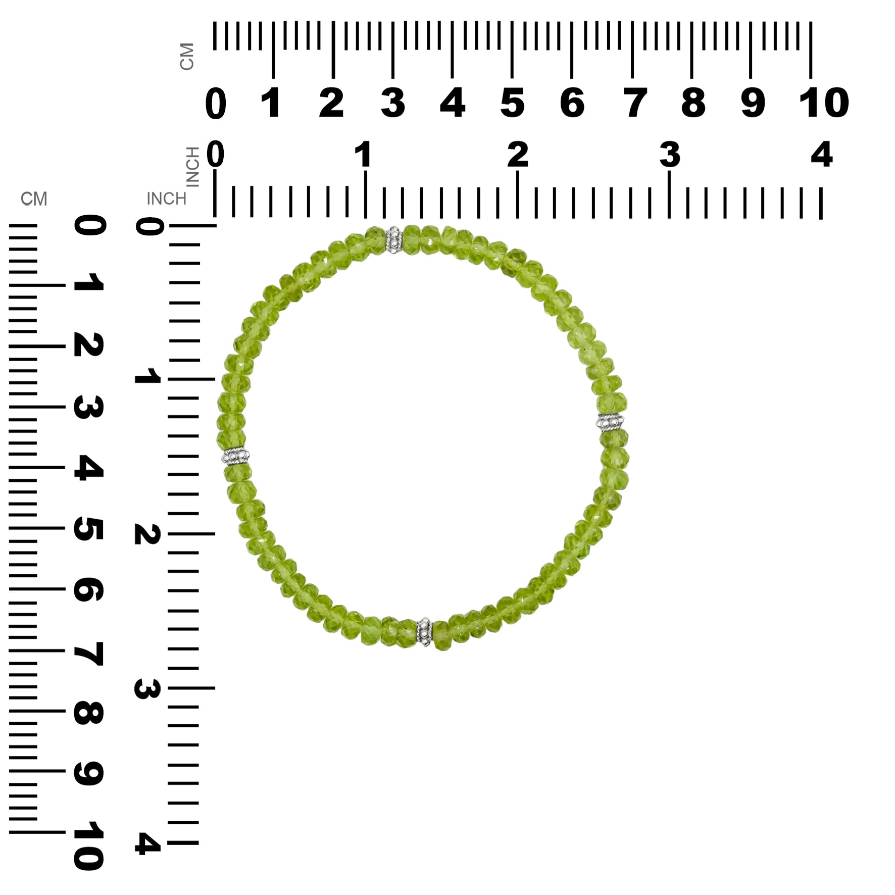 Starborn Peridot Rondelle Faceted Bead Bracelet with 4 Silver Beads Accents