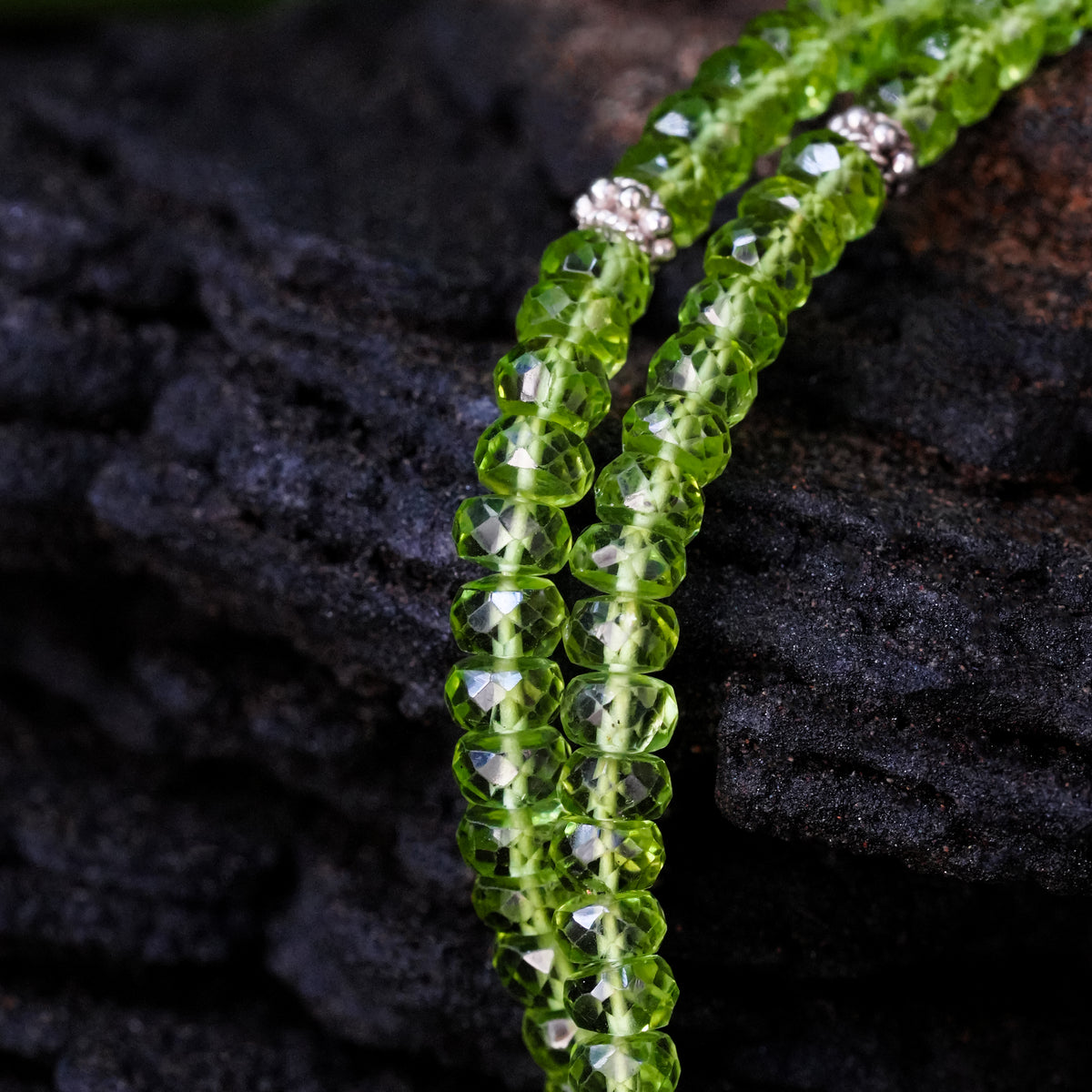 Starborn Peridot Rondelle Faceted Beaded Bracelet with Silver Accent Beads