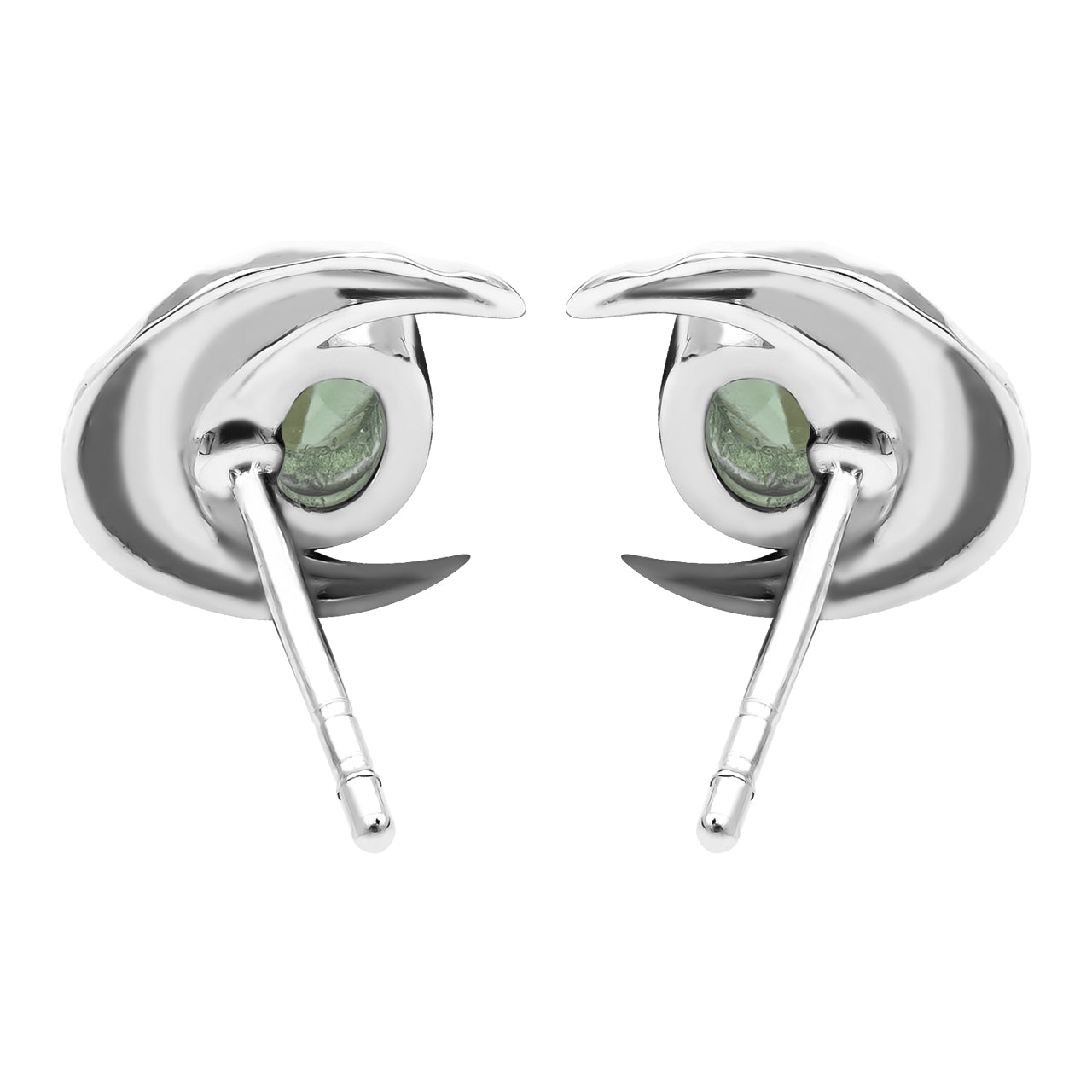 Starborn Faceted Oval Peridot Post Earrings with Hammered Crescent Moon Accent in Sterling Silver