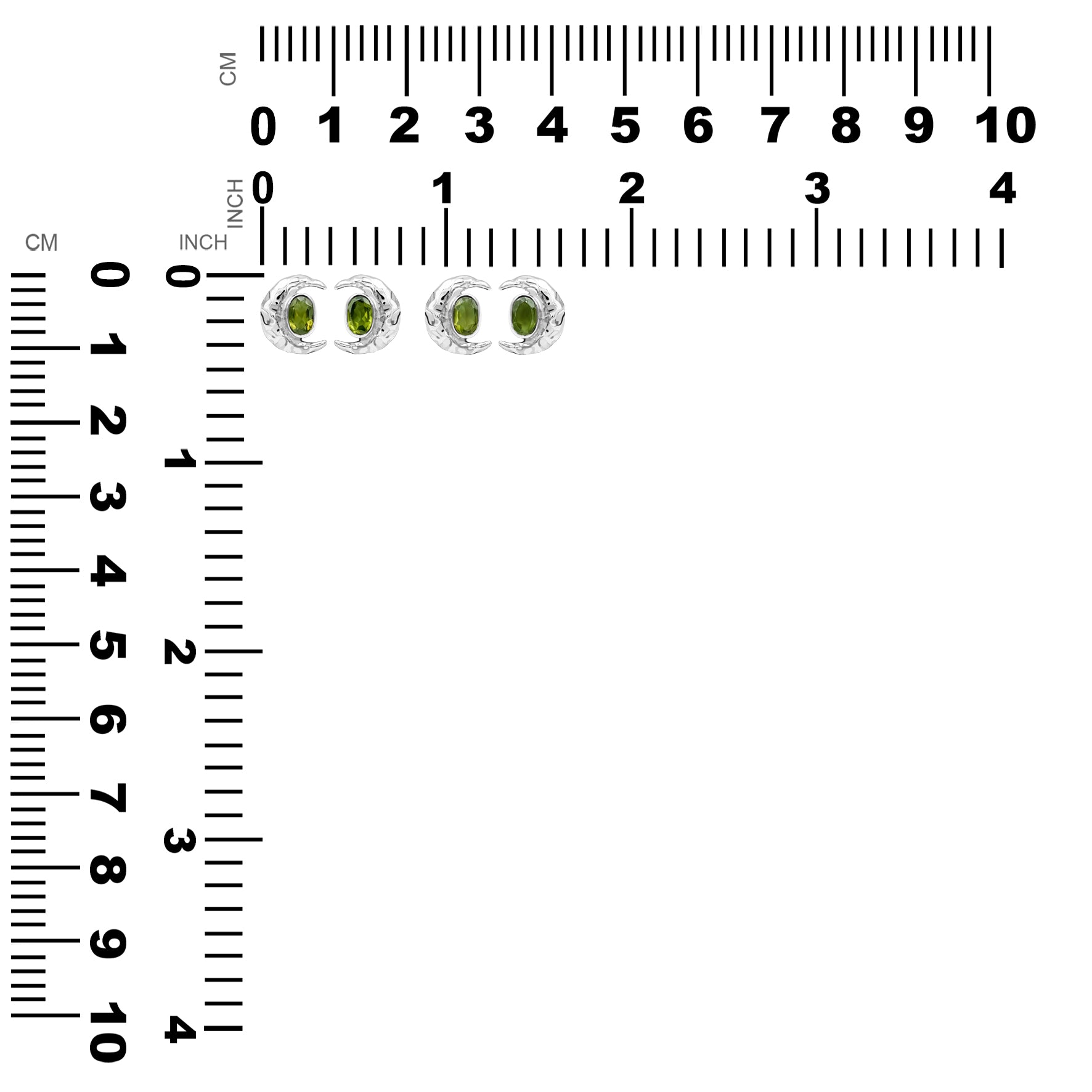 Starborn Faceted Oval Peridot Post Earrings with Hammered Crescent Moon Accent in Sterling Silver