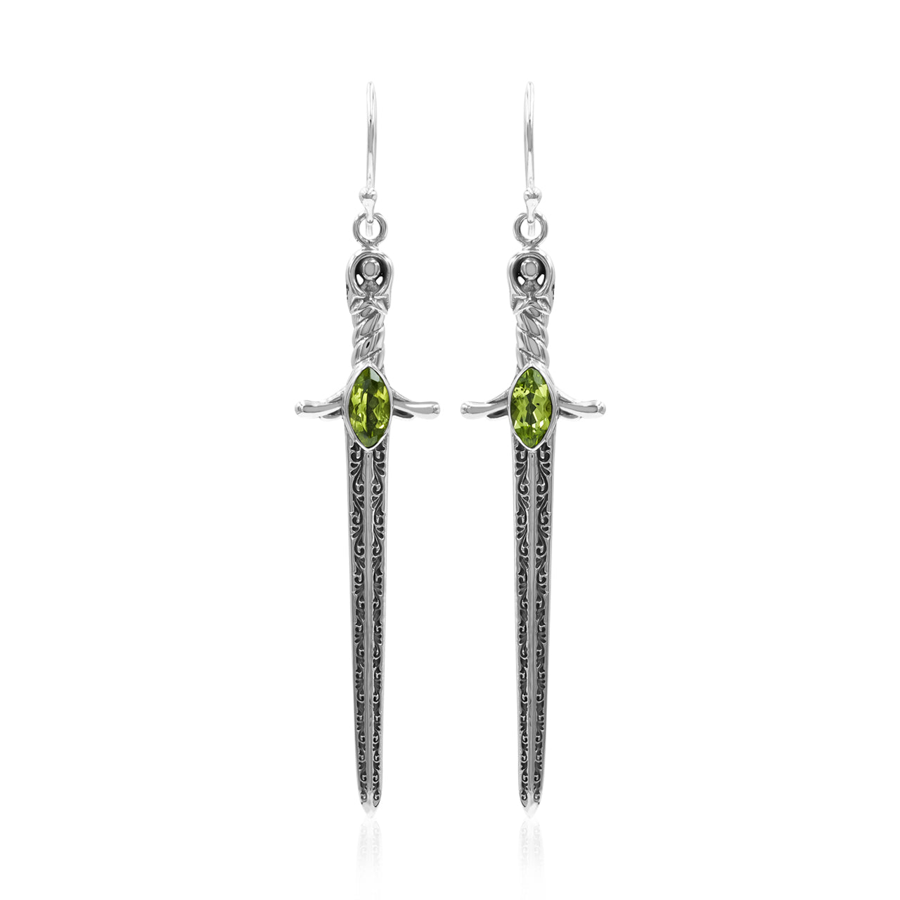Starborn Peridot Sword Earrings in Sterling Silver