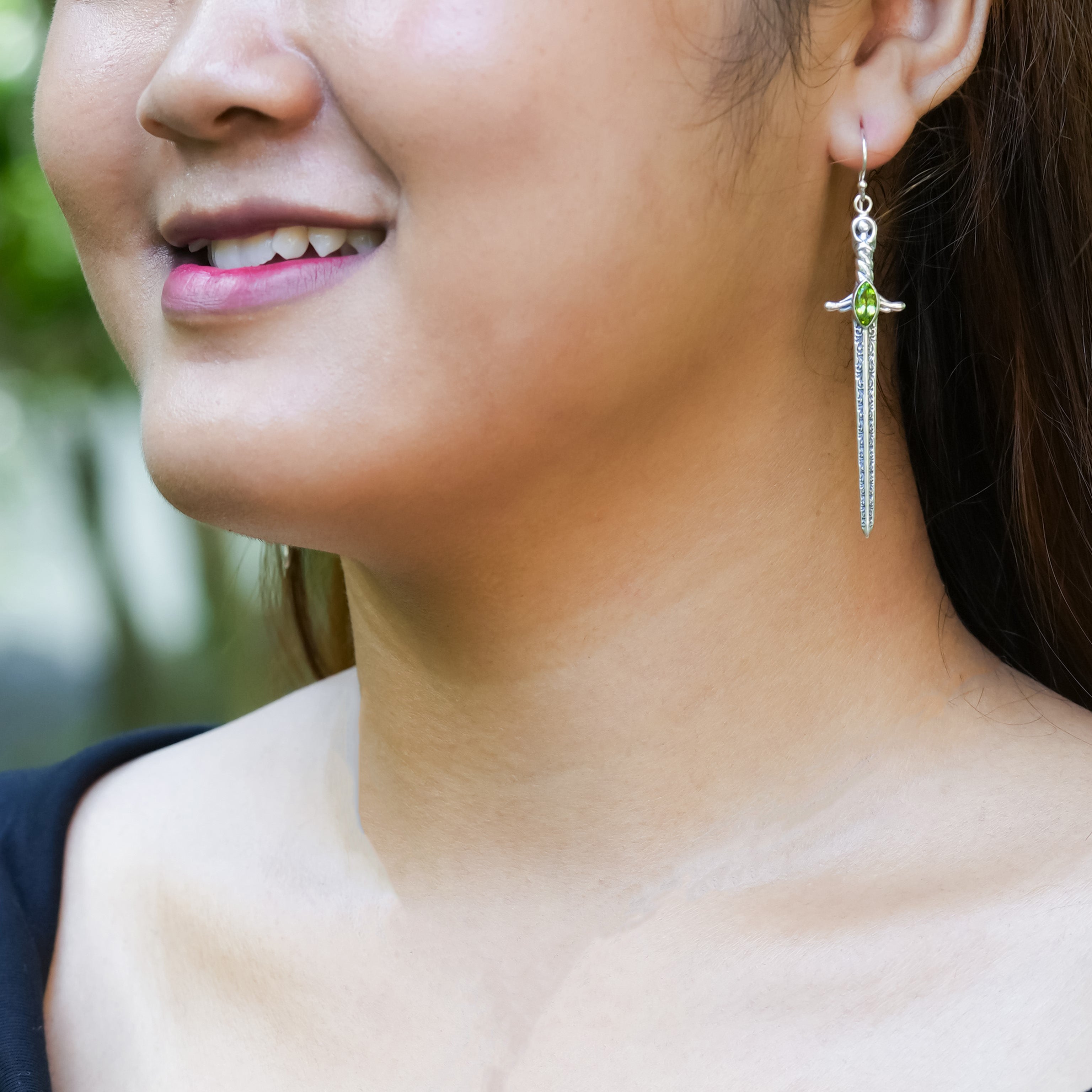 Starborn Peridot Sword Earrings in Sterling Silver
