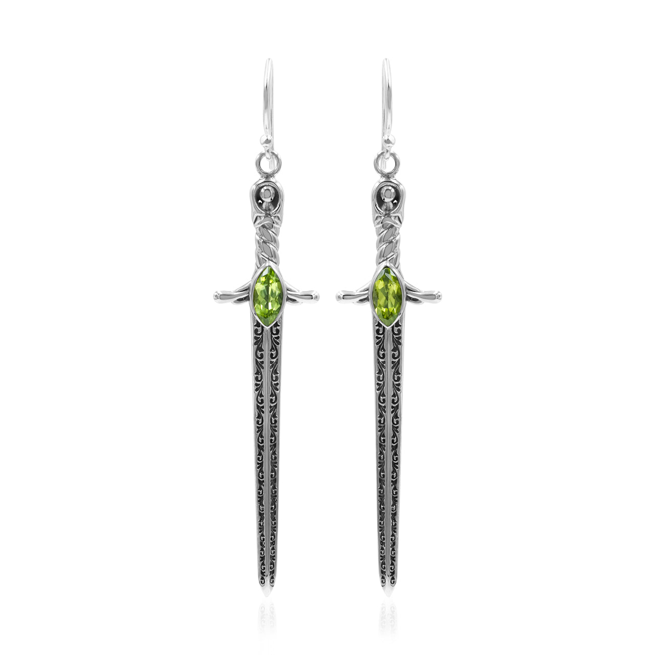 Starborn Peridot Sword Earrings in Sterling Silver