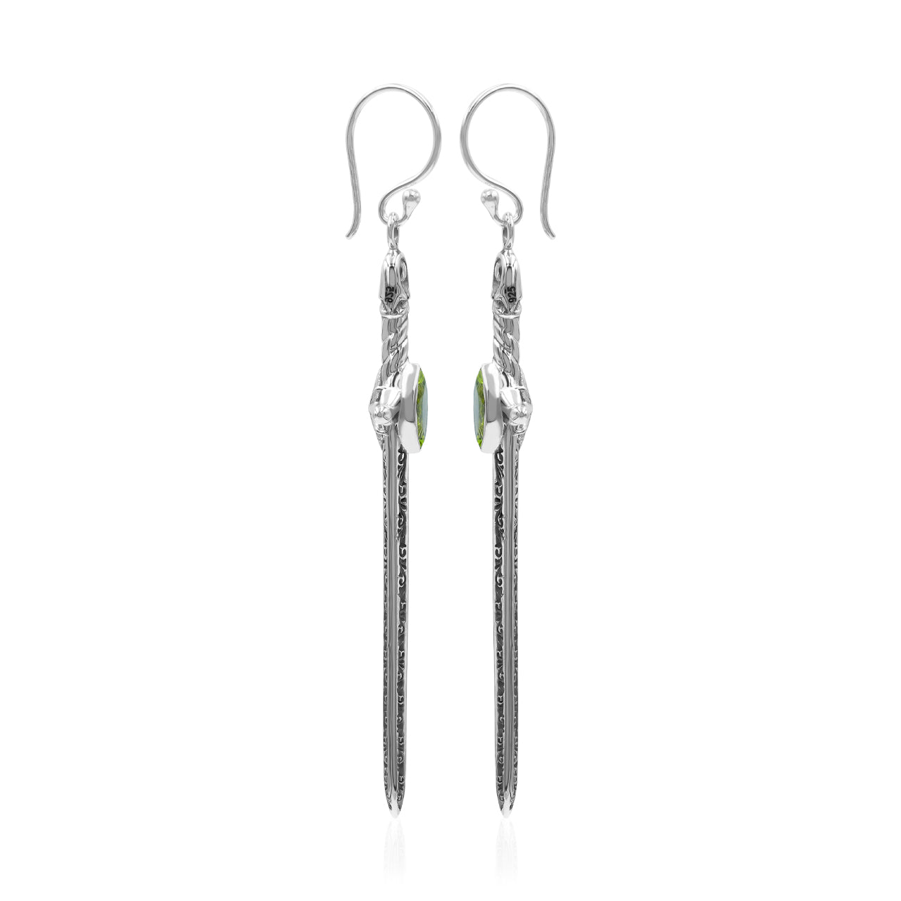 Starborn Peridot Sword Earrings in Sterling Silver