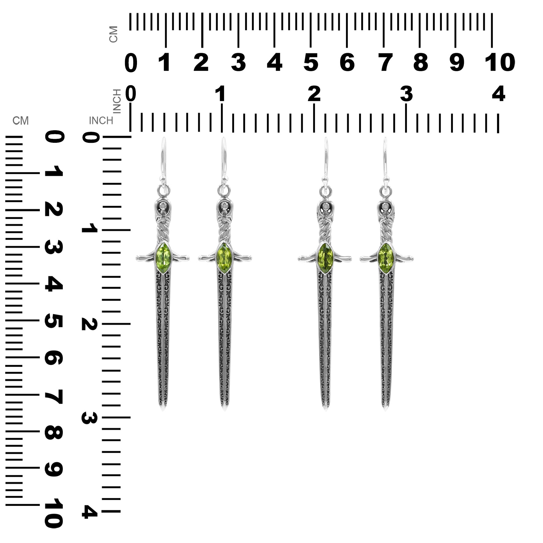 Starborn Peridot Sword Earrings in Sterling Silver