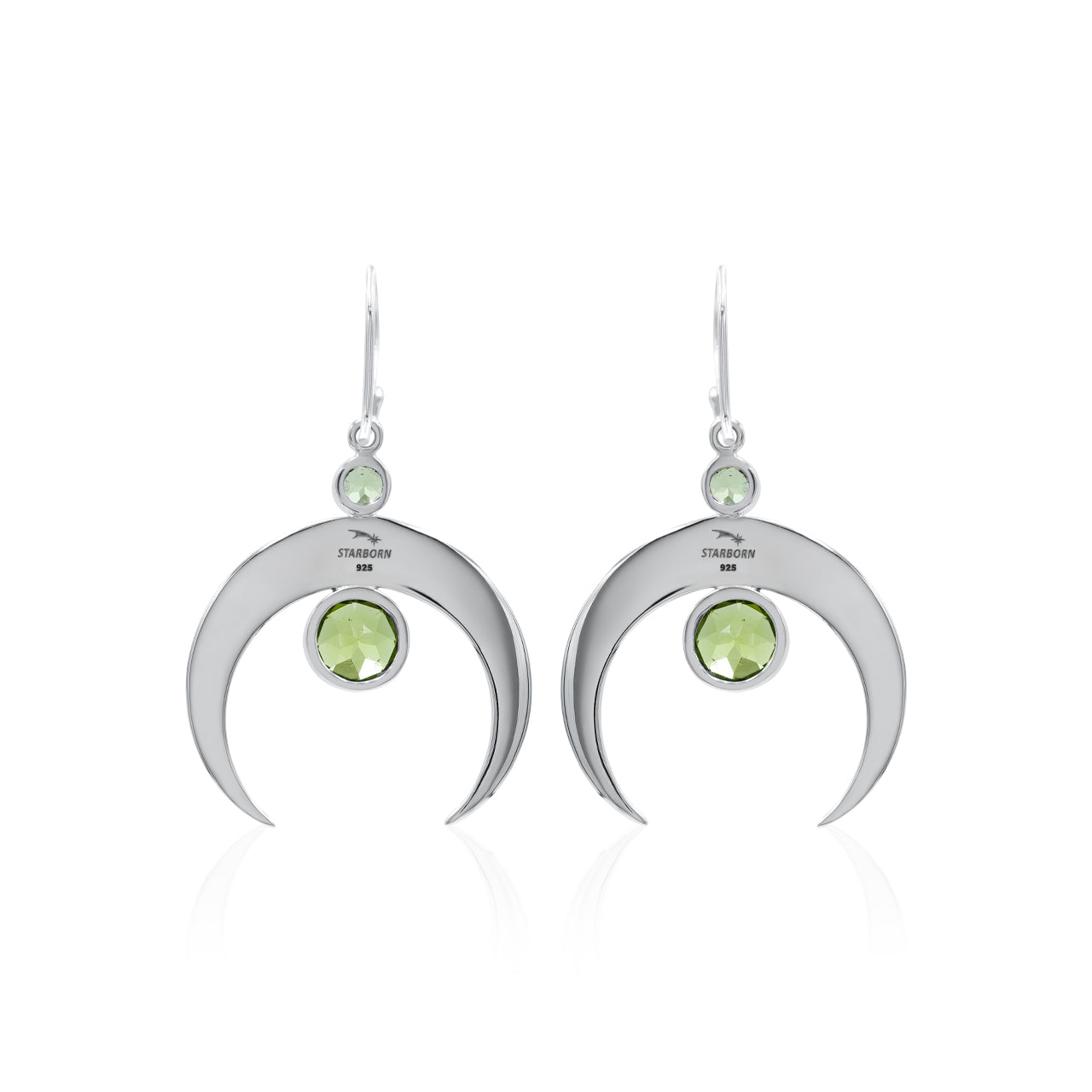 Starborn Crescent Moon Filigree with Round Faceted Gemstone Dangle Earrings in Sterling Silver