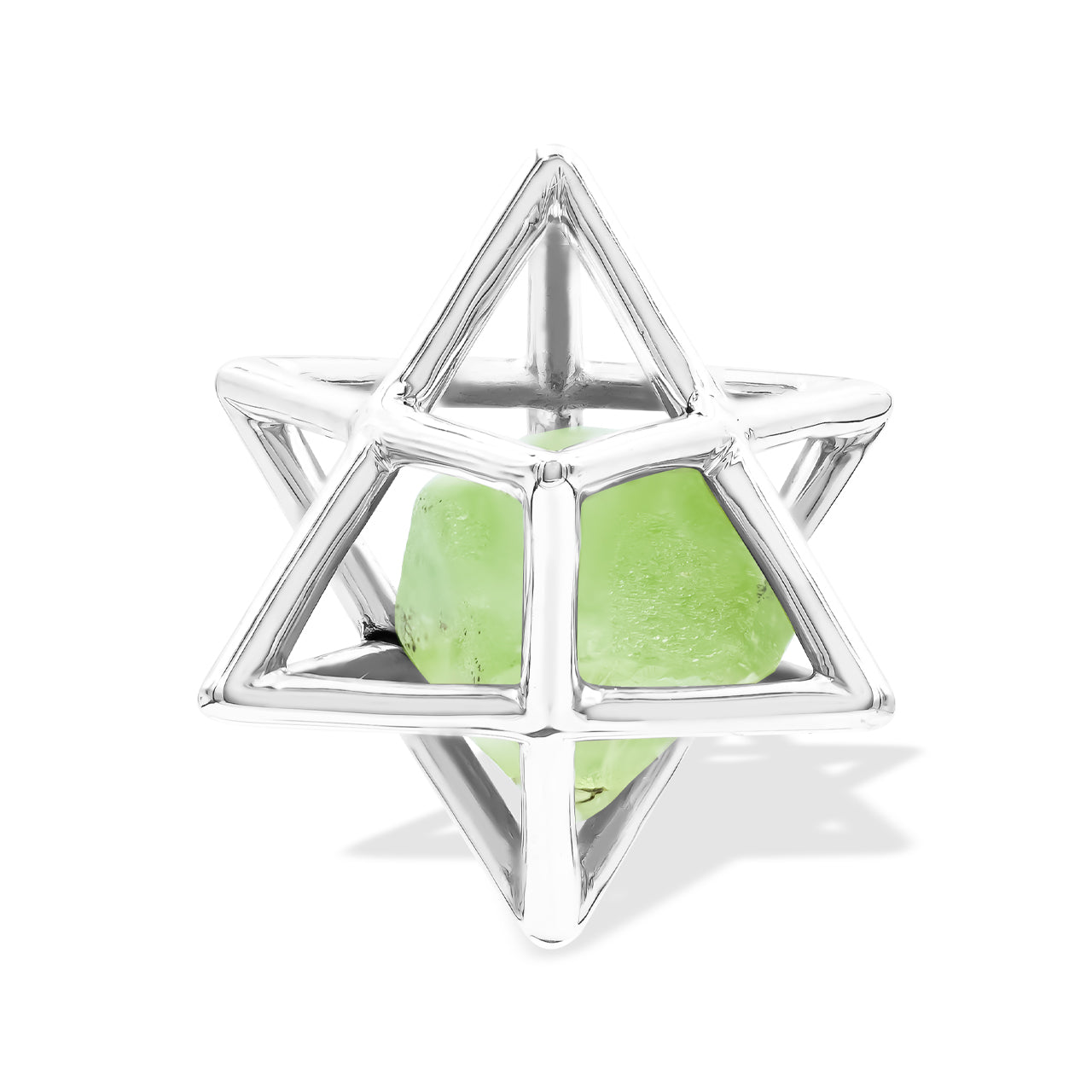 Starborn Natural Raw Peridot in Merkabah Sterling Silver Cage Pendant and Chain