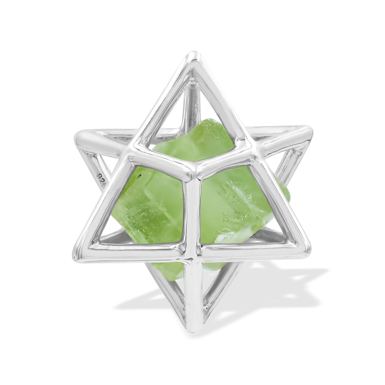Starborn Natural Raw Peridot in Merkabah Sterling Silver Cage Pendant and Chain