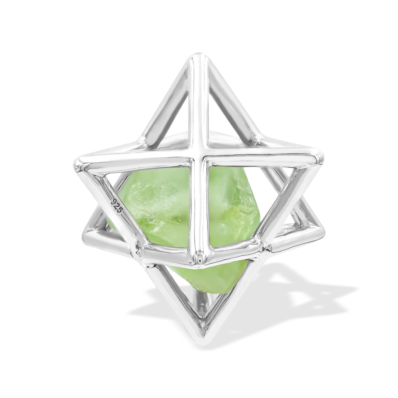 Starborn Natural Raw Peridot in Merkabah Sterling Silver Cage Pendant and Chain