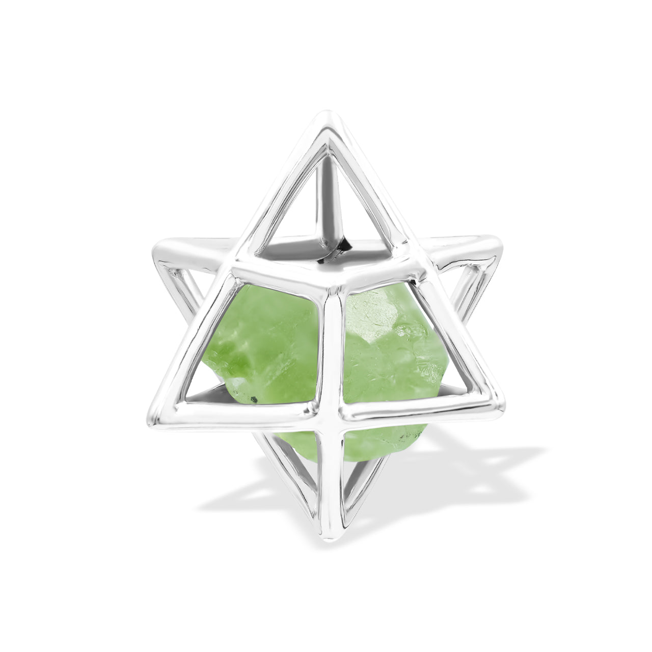 Starborn Natural Raw Peridot in Merkabah Sterling Silver Cage Pendant and Chain
