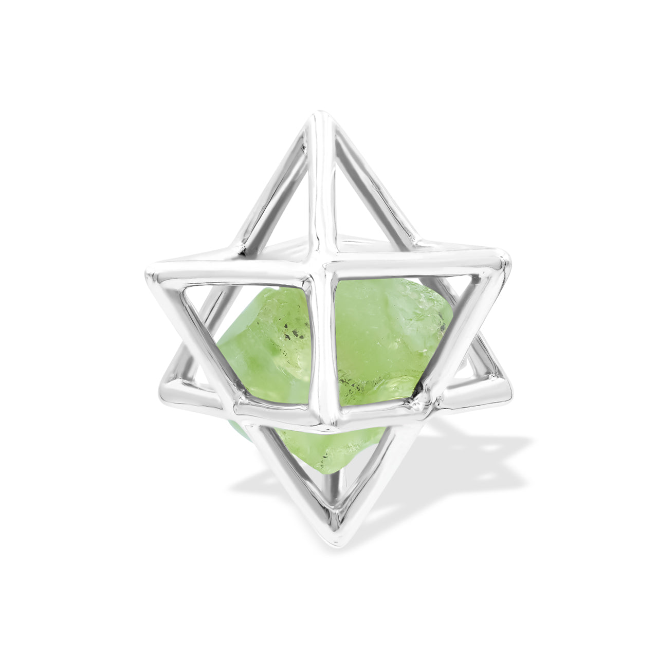 Starborn Natural Raw Peridot in Merkabah Sterling Silver Cage Pendant and Chain