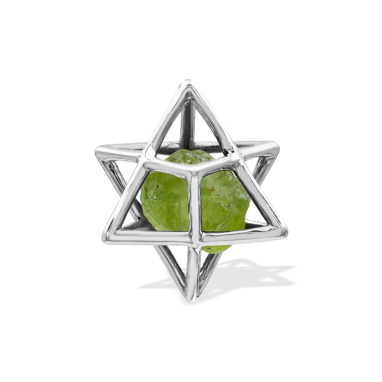 Starborn Natural Raw Peridot in Merkabah Sterling Silver Cage Pendant and Chain