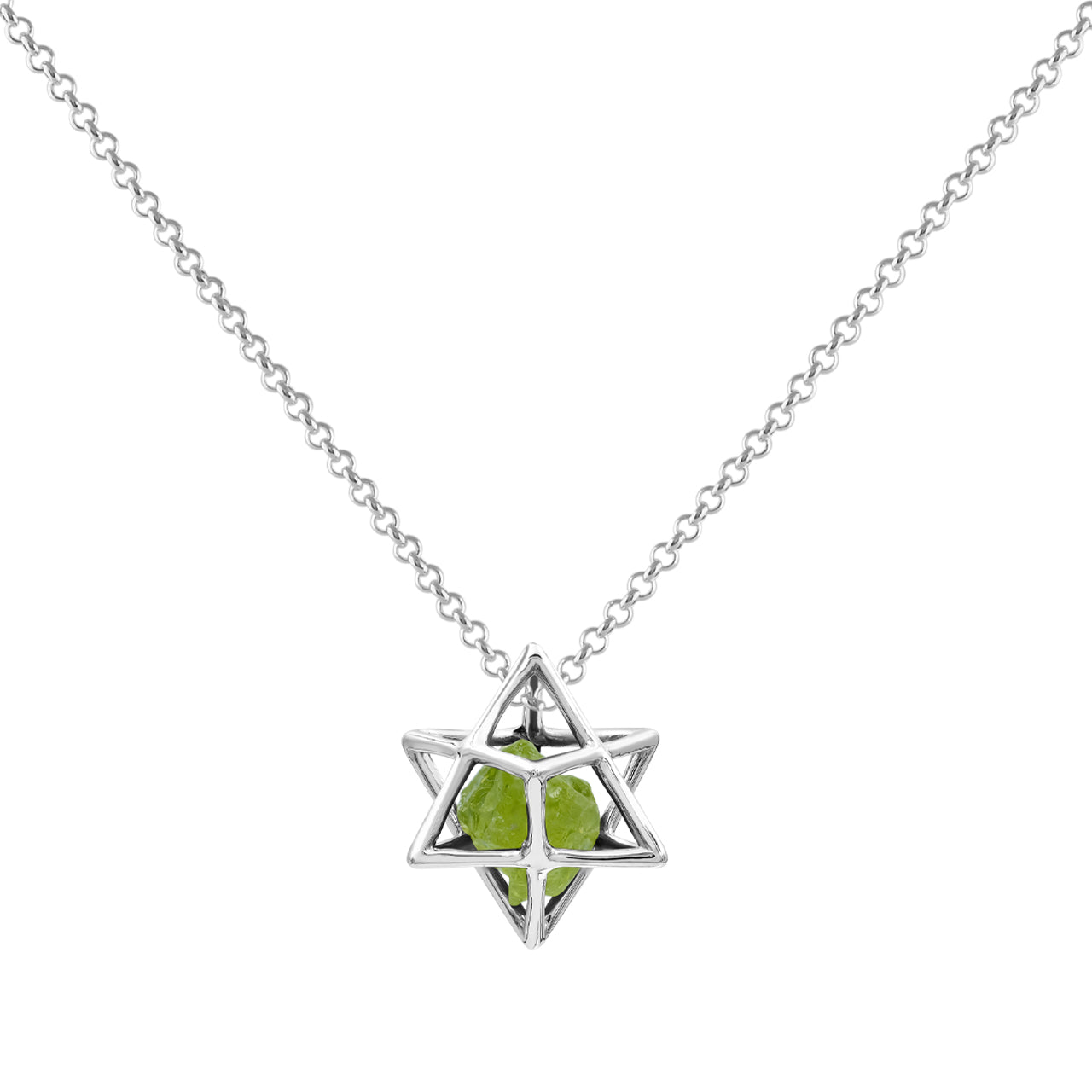 Starborn Natural Raw Gemstone in Merkabah Sterling Silver Cage Pendant and Chain