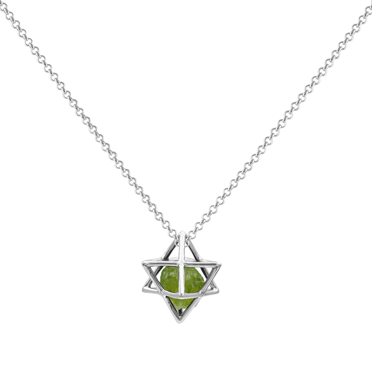 Starborn Merkabah Cage Natural Gemstone with Sterling Silver Pendant and Chain