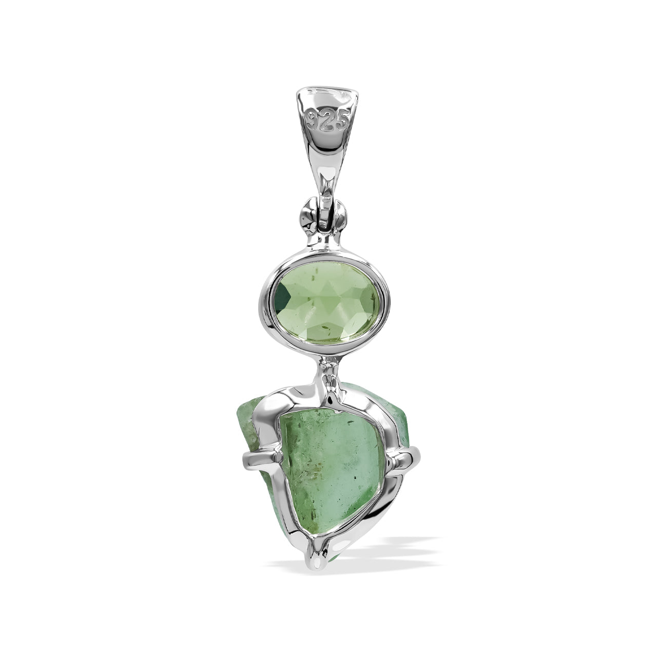 Starborn Peridot Gemstone & Rough Dangle Pendant in Sterling Silver