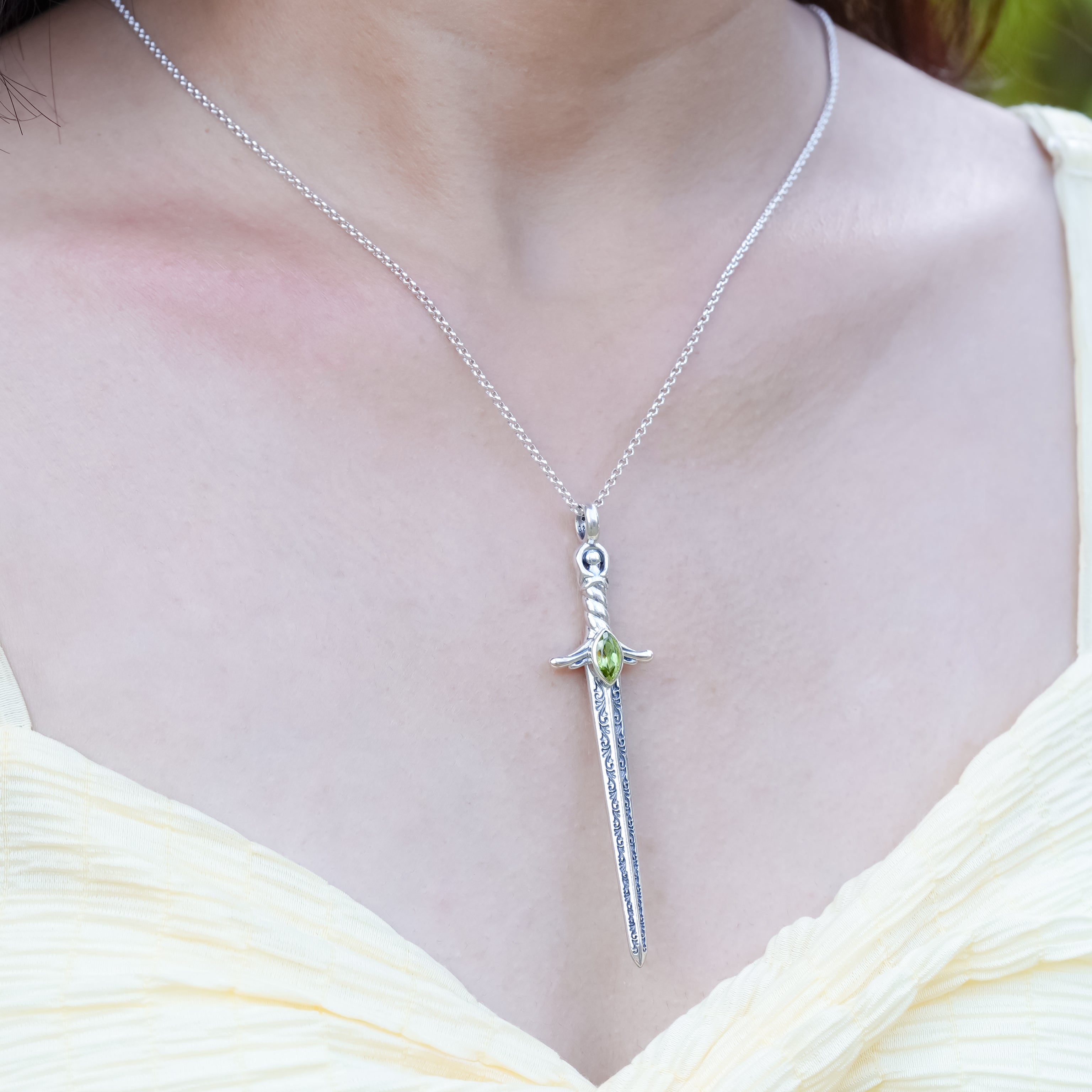 Starborn Peridot Sword Pendant in Sterling Silver