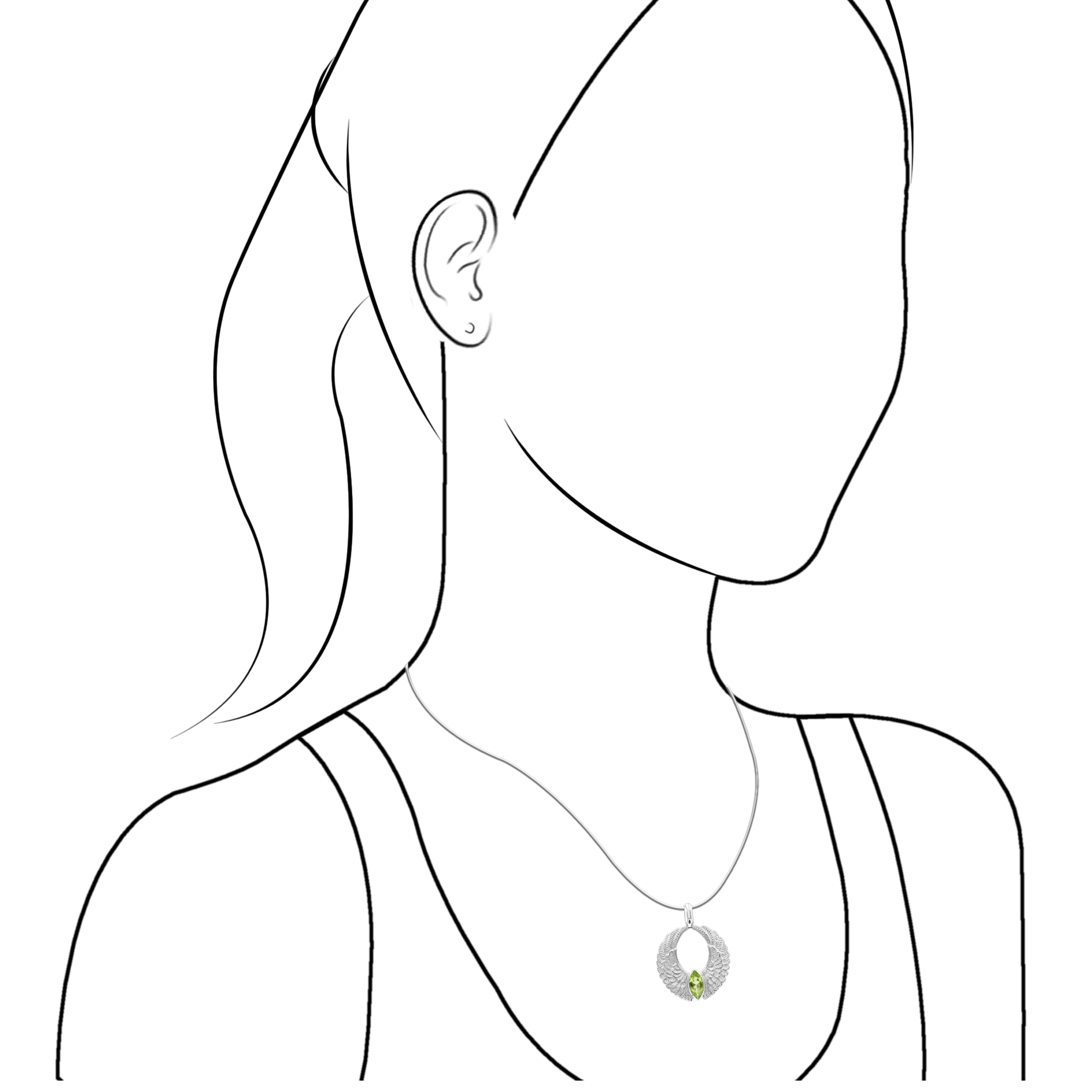 Starborn Angel Wings Pendant with Marquise Peridot in Sterling Silver