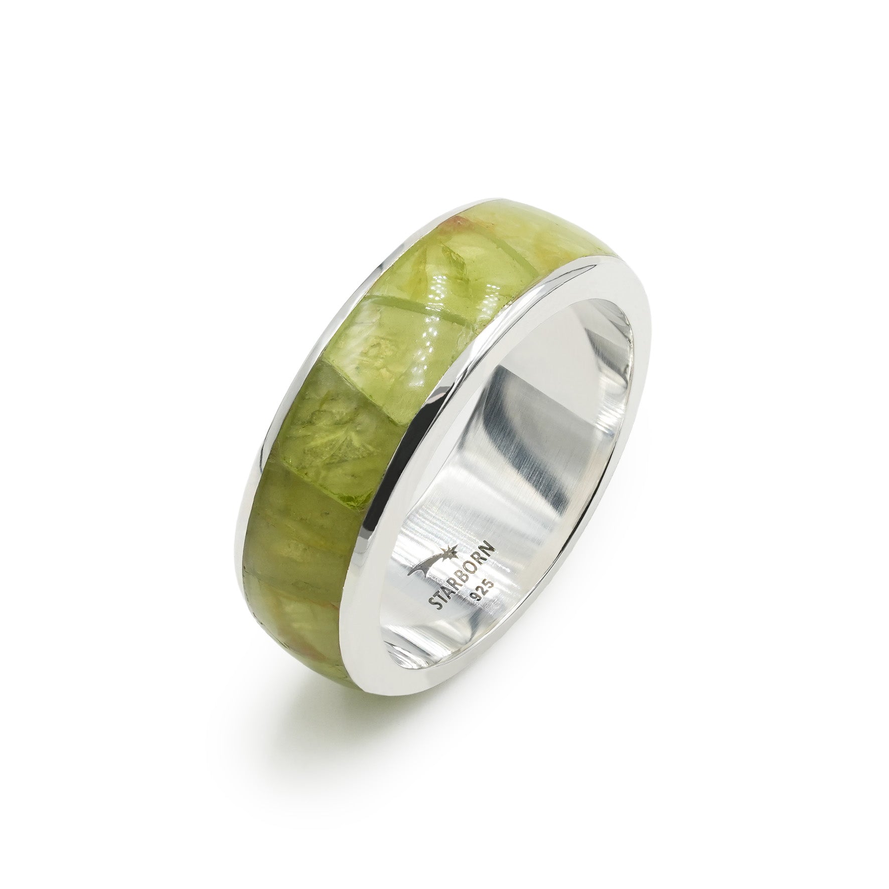 Starborn Peridot Inlay Channel Style Ring in Fine Sterling Silver