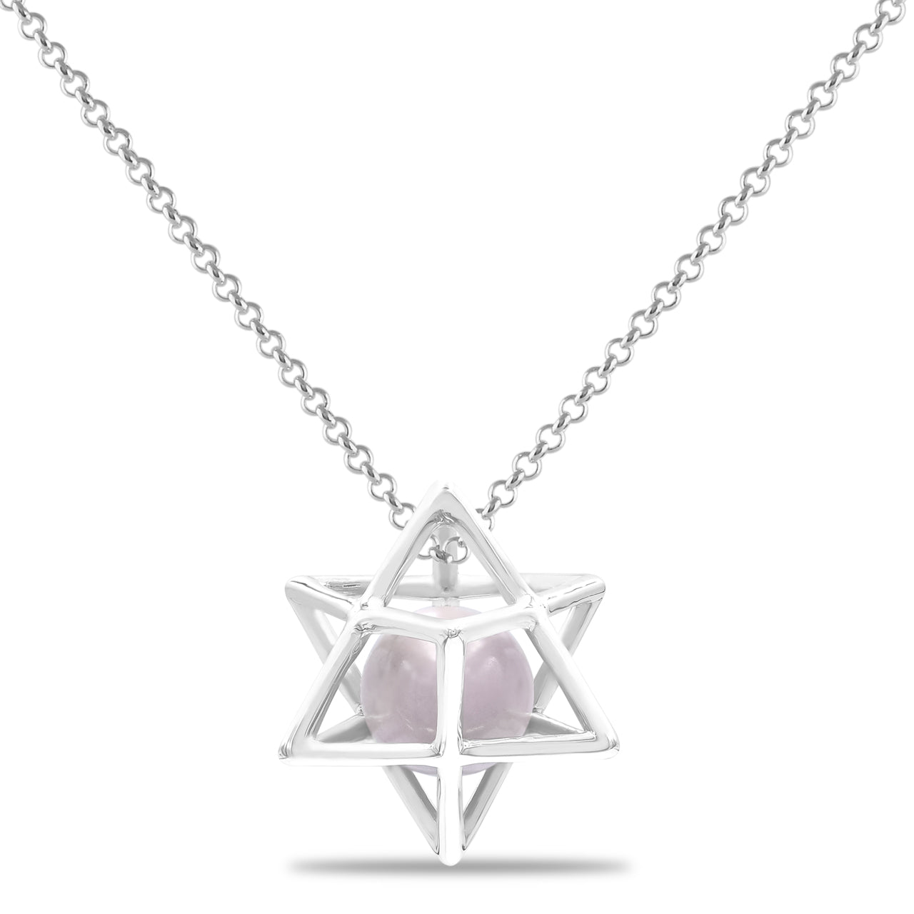 Starborn Merkabah Sterling Silver Cage Pendant and Chain with Gemstone Sphere