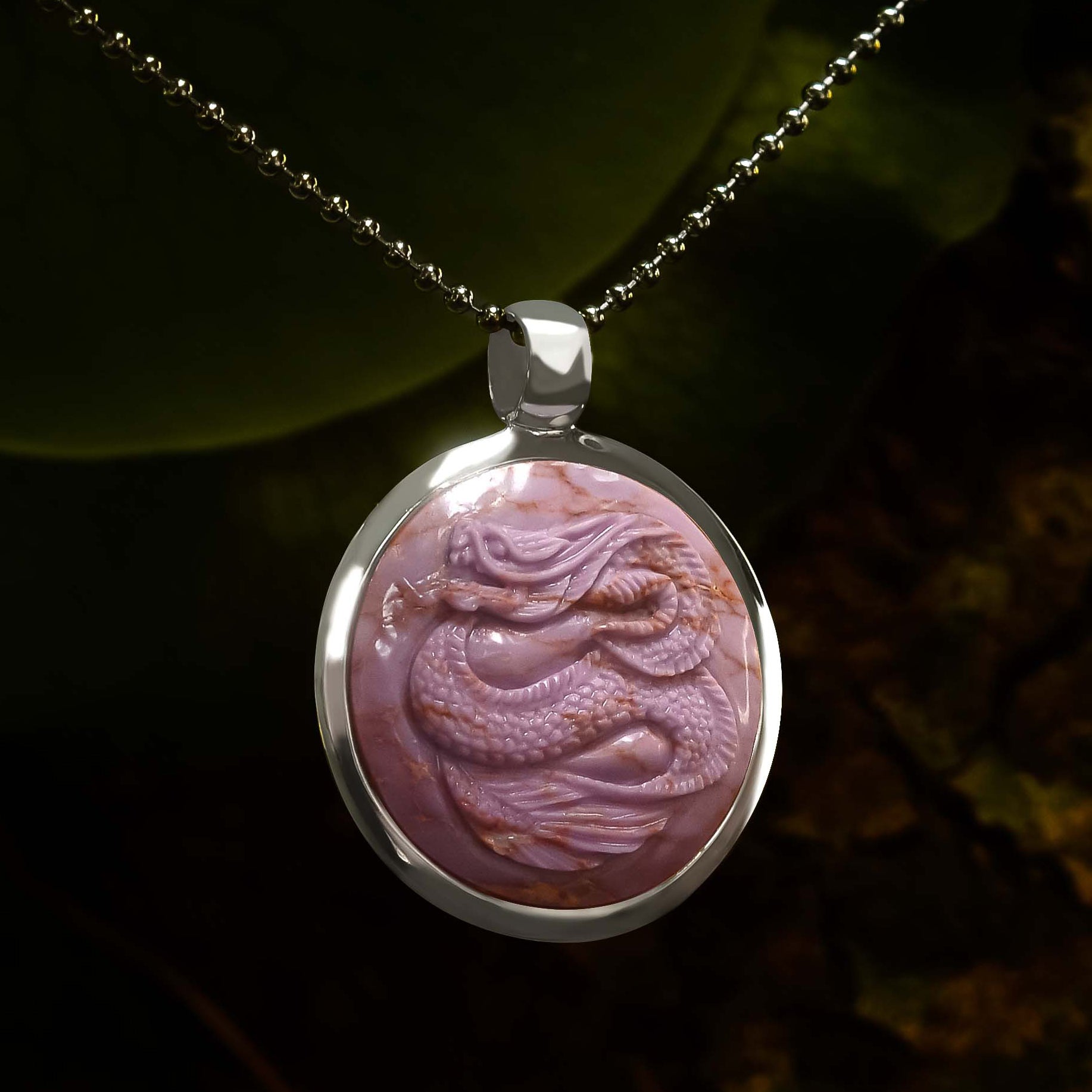Starborn Gemstone Carved Dragon Medallion Style Pendant in Sterling Silver